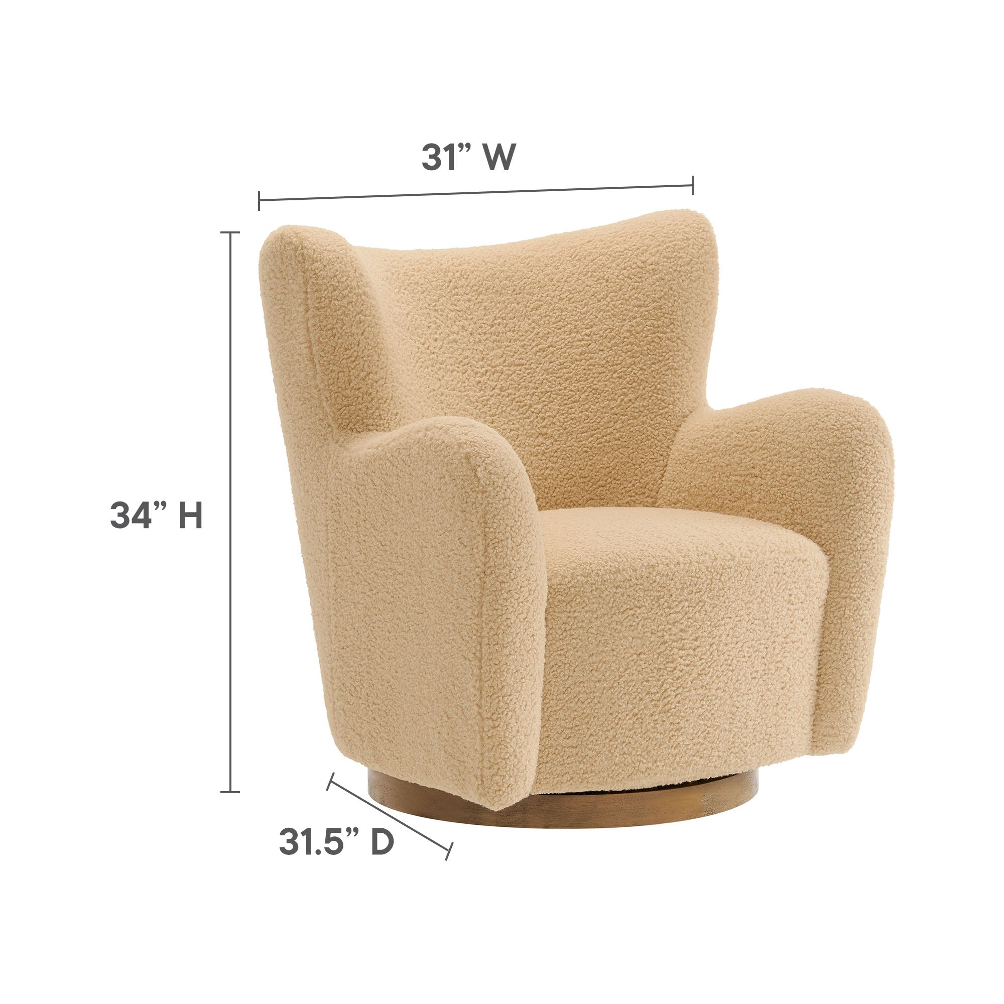 Montrose Wingback Sherpa Swivel Accent Chair, Ivory Walnut