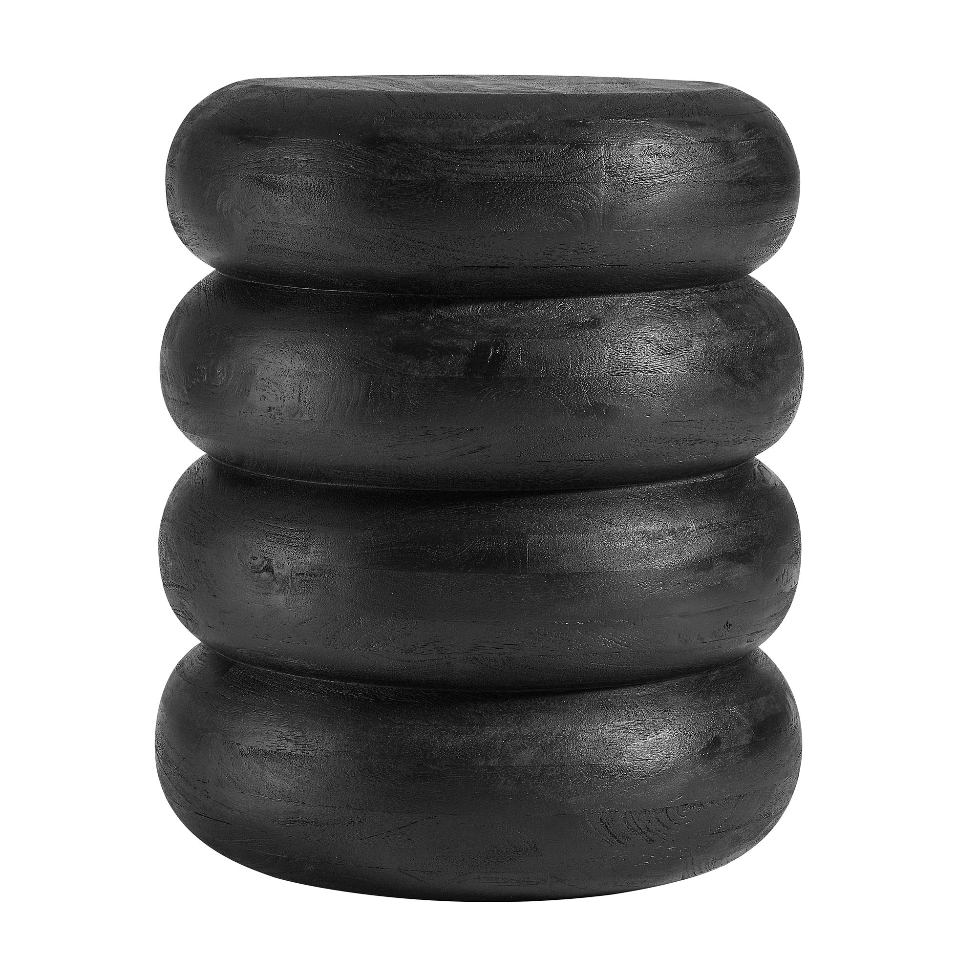 Ellery Round Stacked Wood Side Table, Wirebrush Black