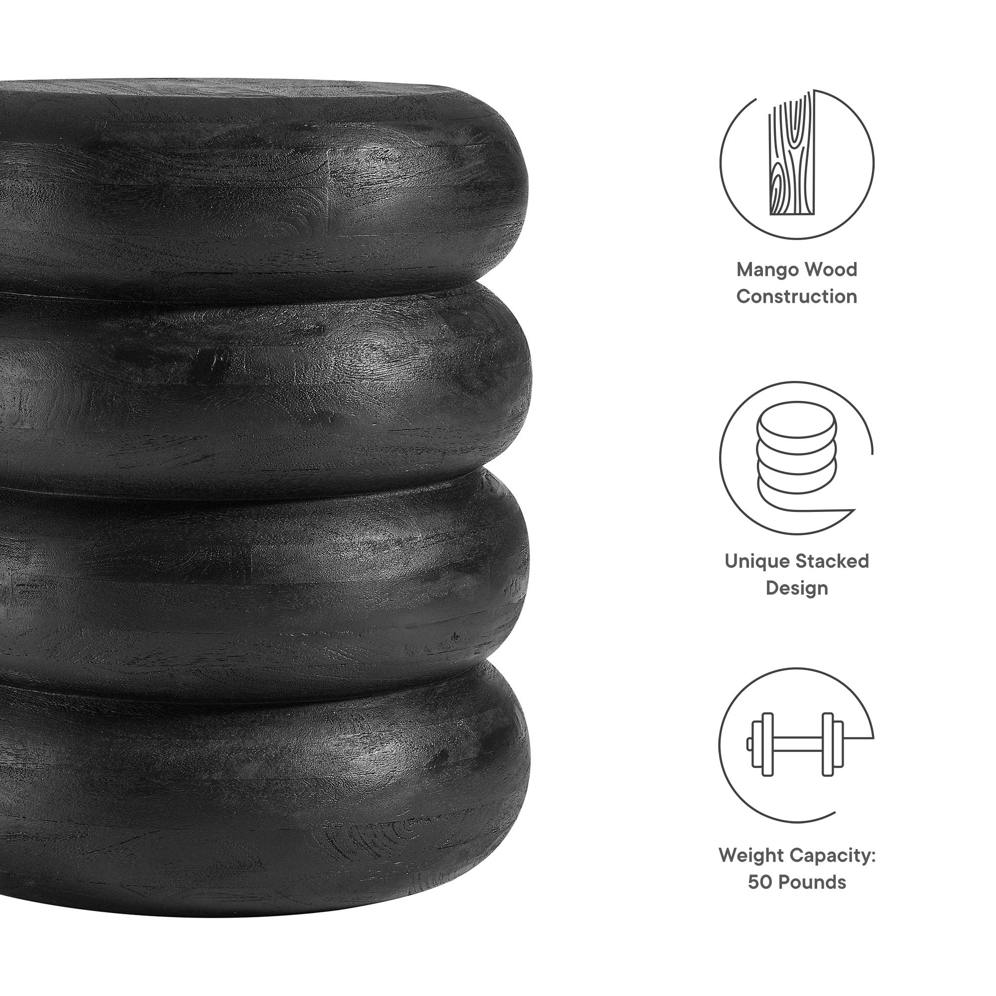 Ellery Round Stacked Wood Side Table, Wirebrush Black