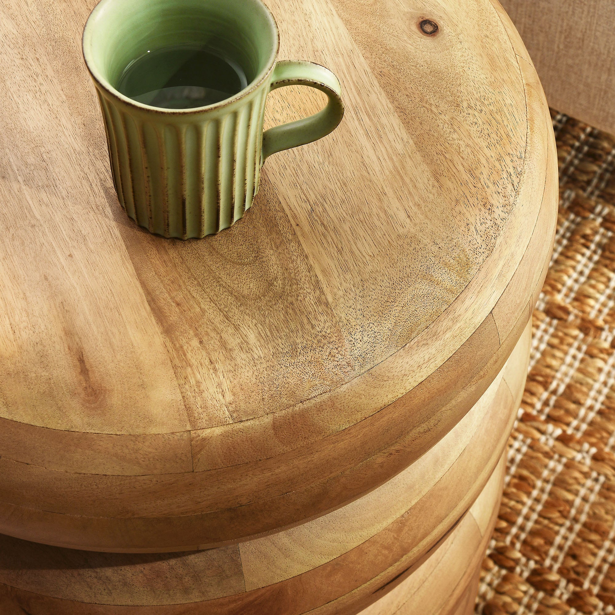 Ellery Round Stacked Wood Side Table, Natural