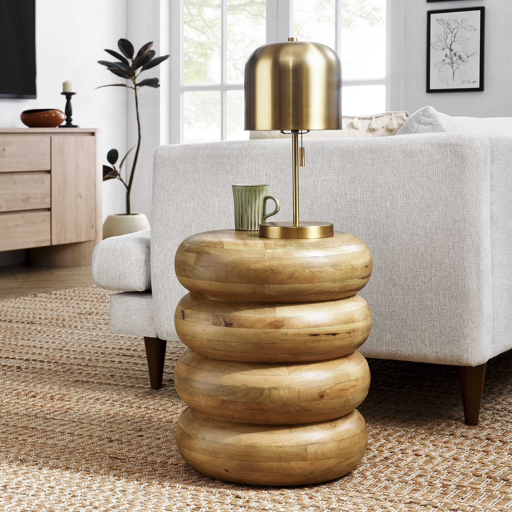 Ellery Round Stacked Wood Side Table, Natural
