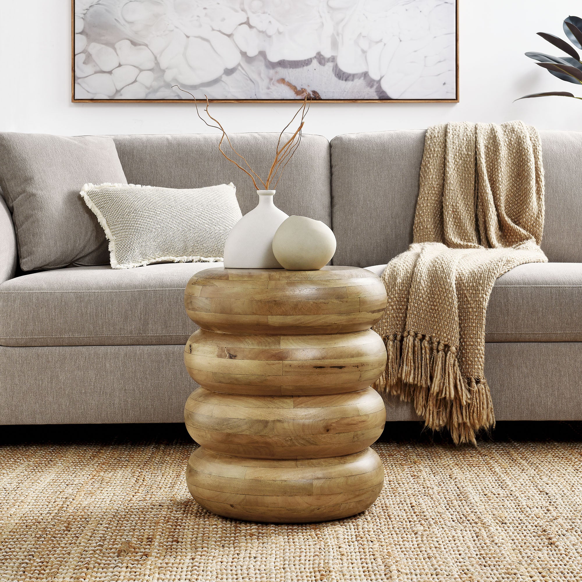 Ellery Round Stacked Wood Side Table, Natural
