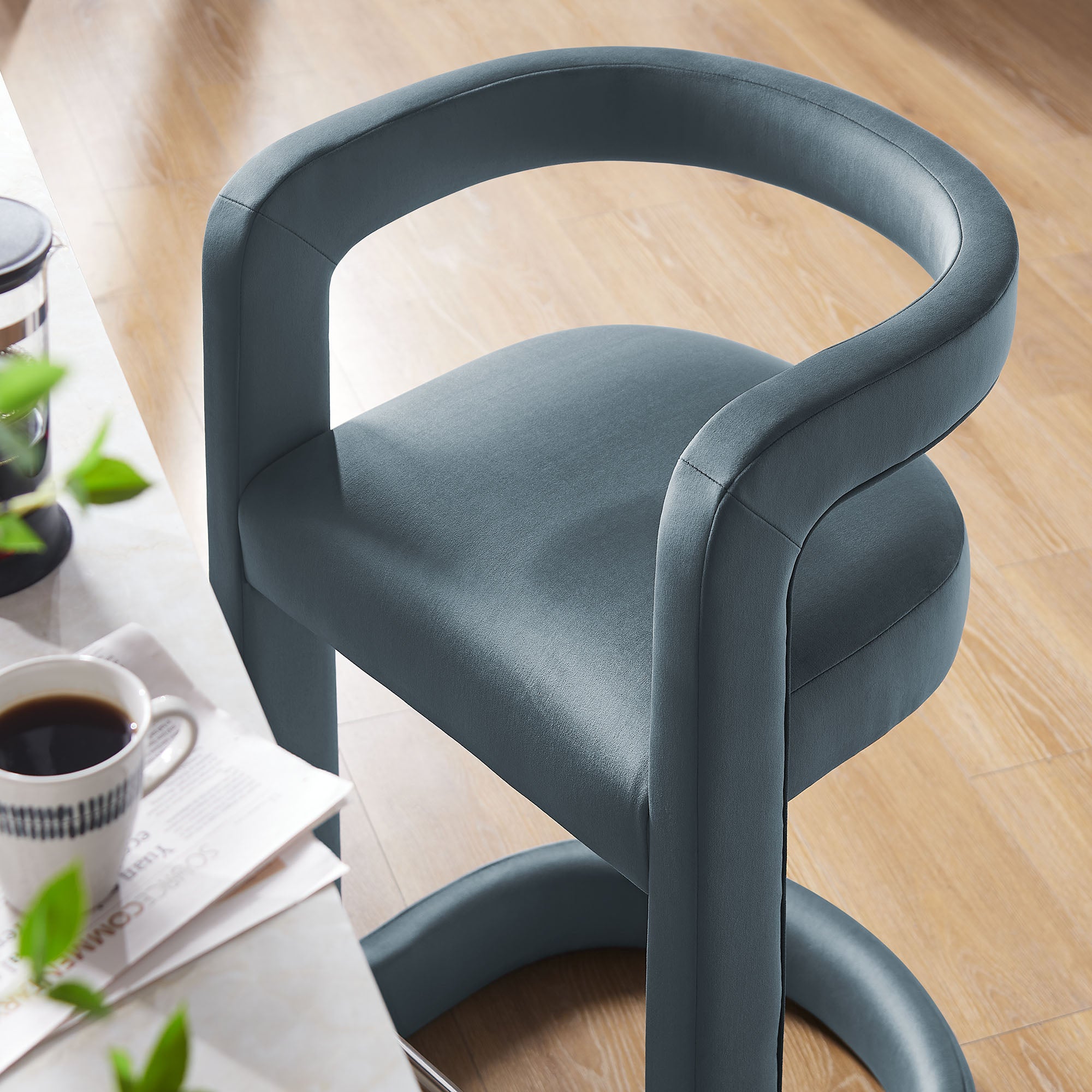 Winslow Performance Velvet Counter Stool, Cadet Blue