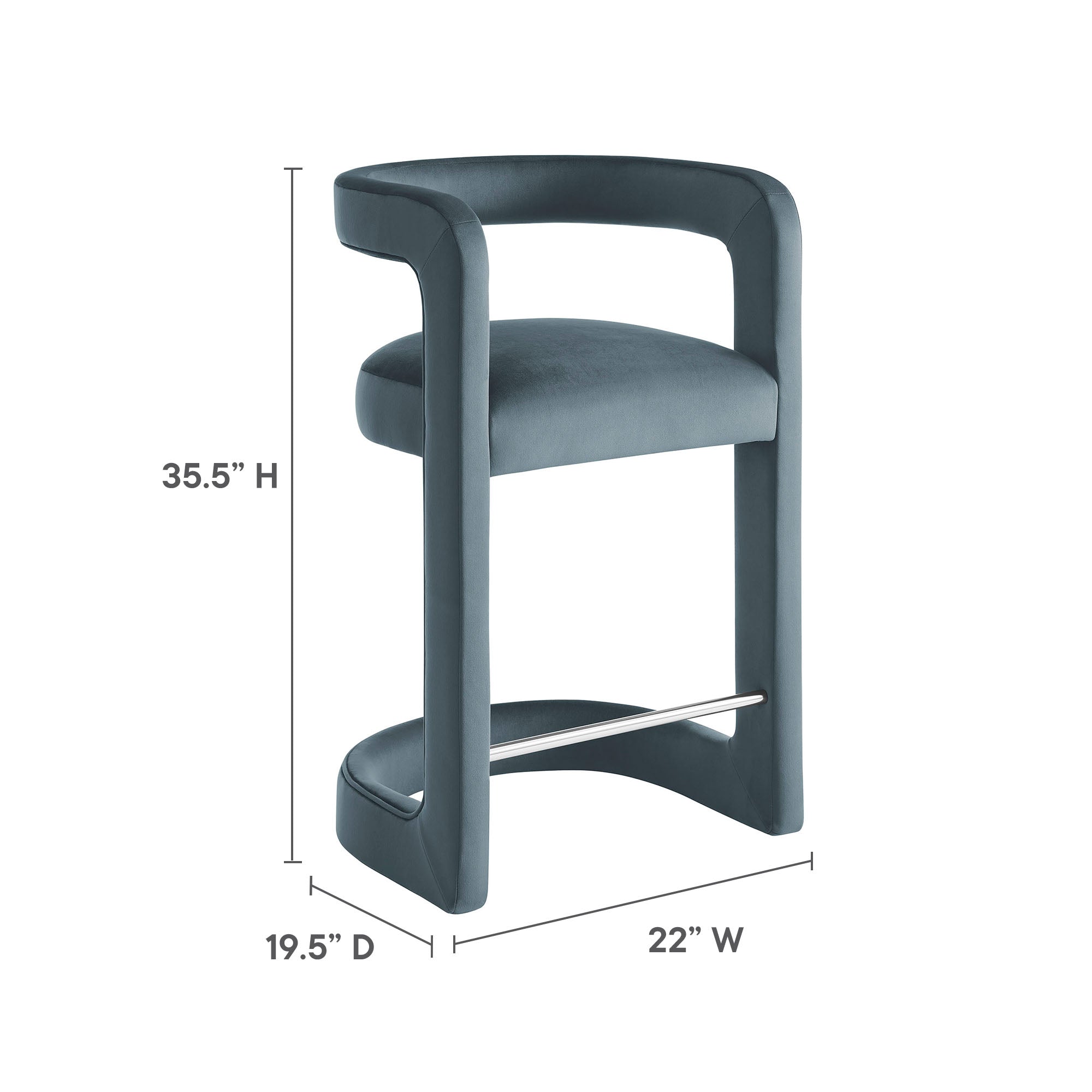 Winslow Performance Velvet Counter Stool, Cadet Blue