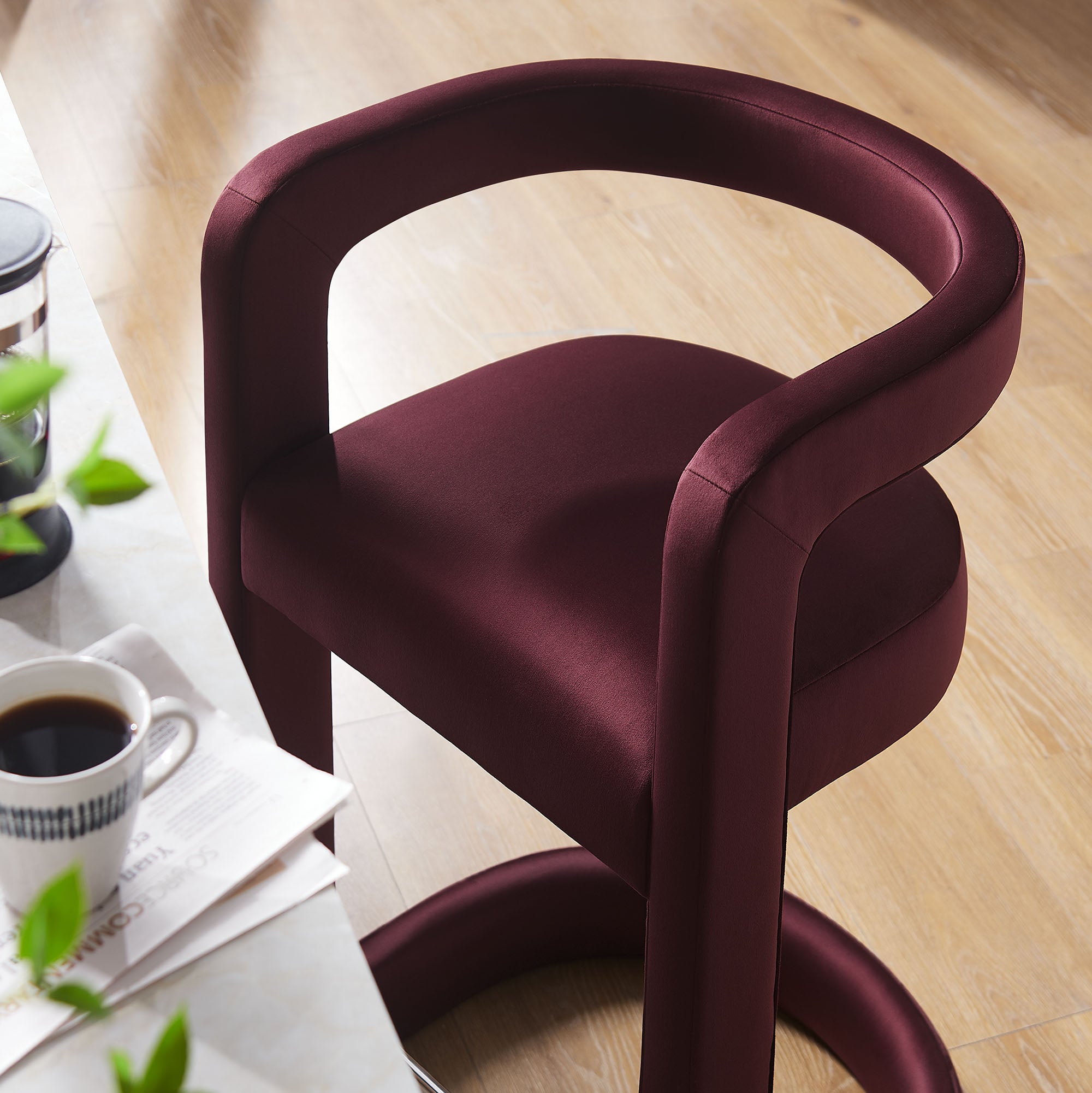 Winslow Performance Velvet Counter Stool, Mulberry