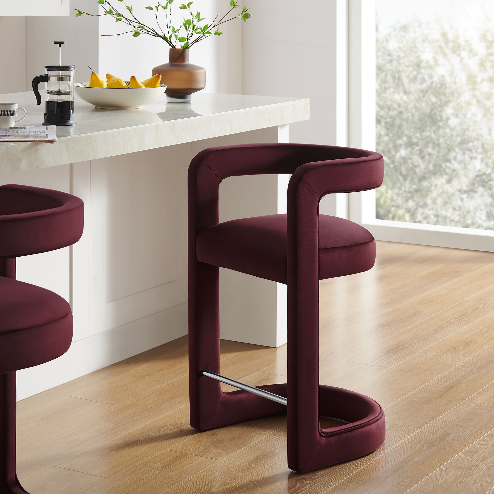 Winslow Performance Velvet Counter Stool, Mulberry
