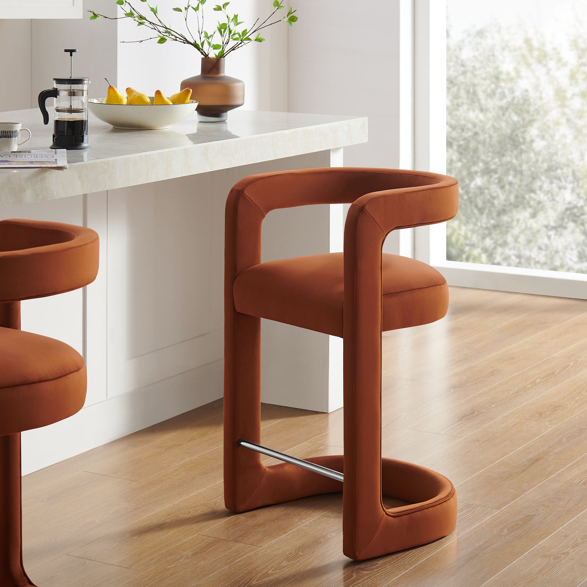 Winslow Performance Velvet Counter Stool, Rust