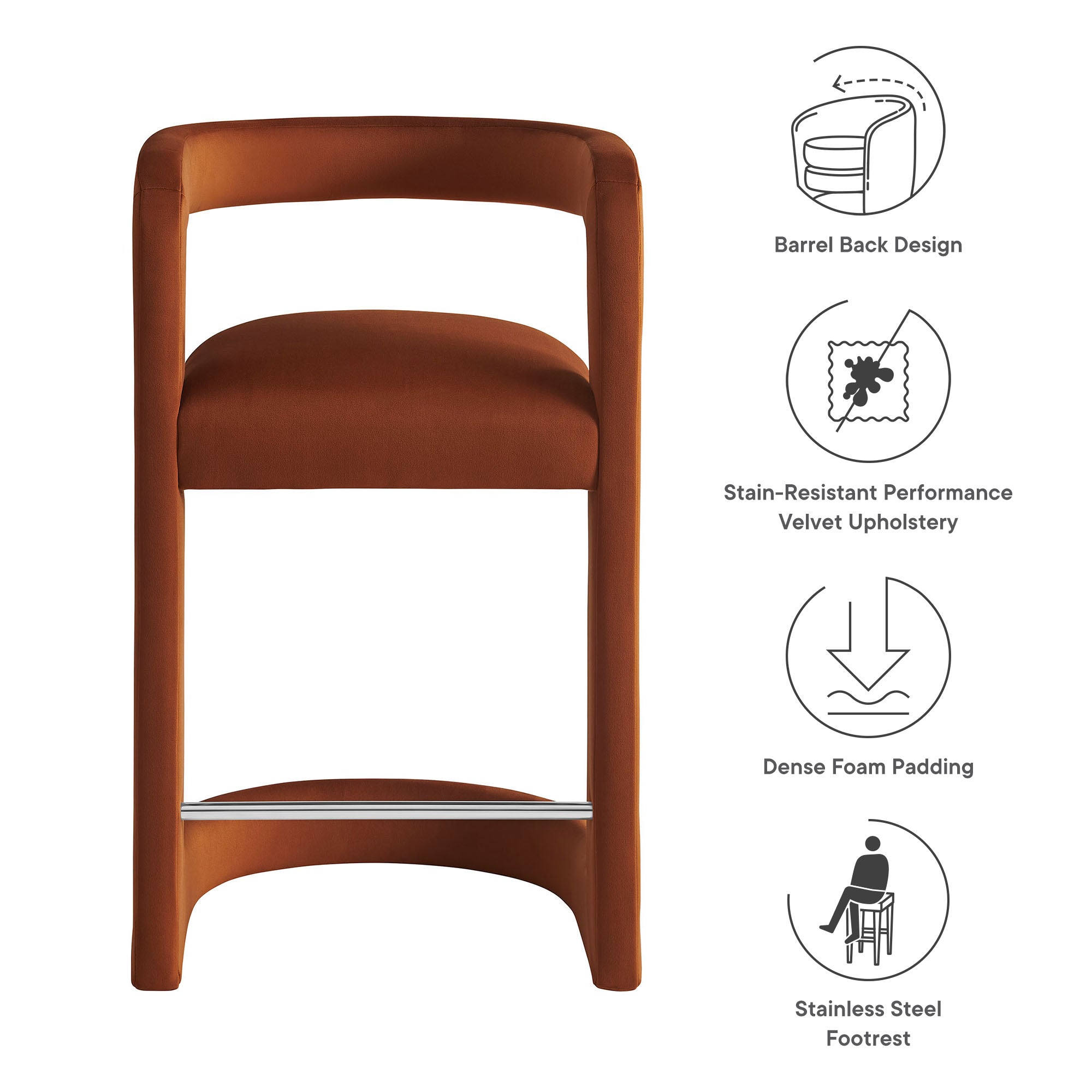 Winslow Performance Velvet Counter Stool, Rust