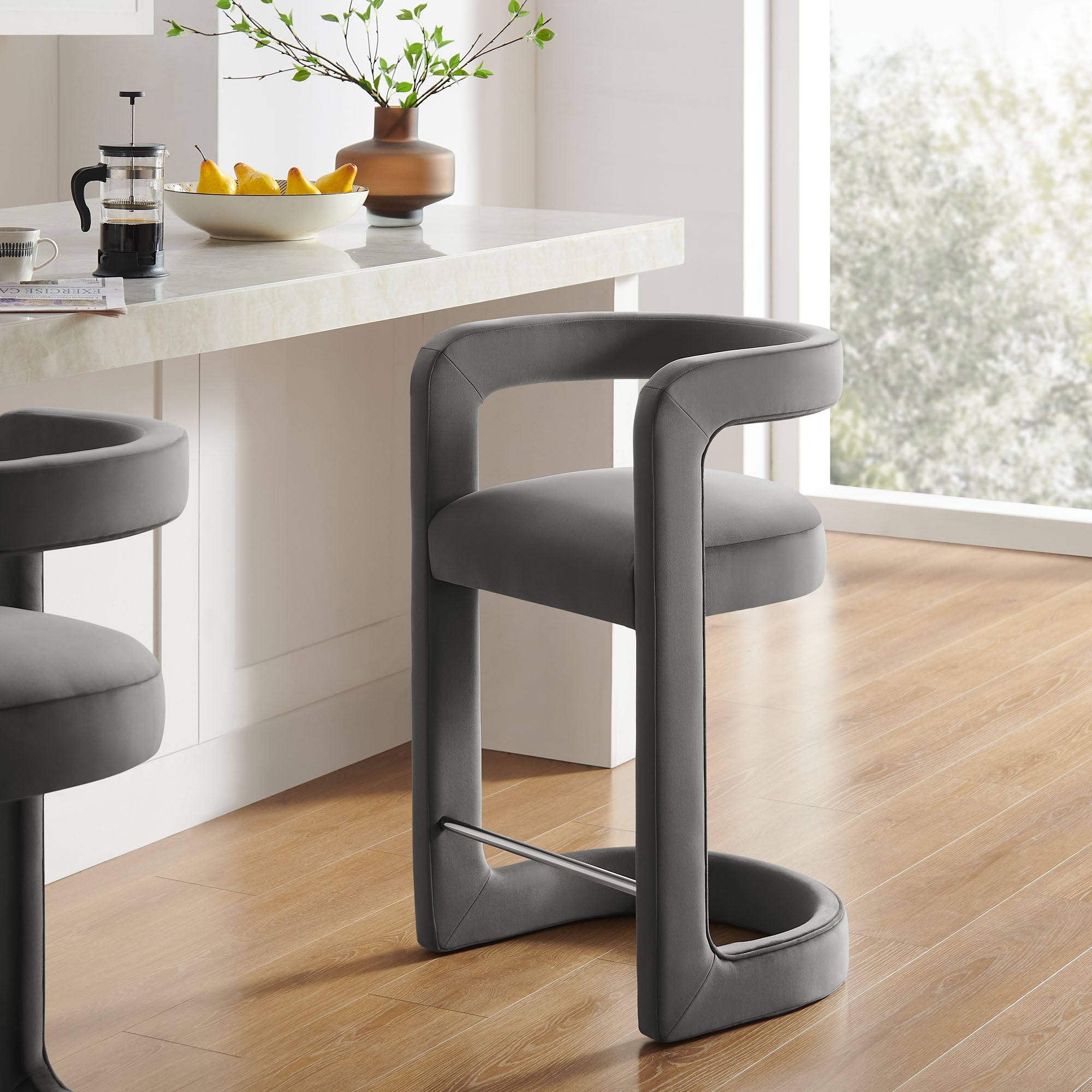 Winslow Performance Velvet Counter Stool, Storm Gray