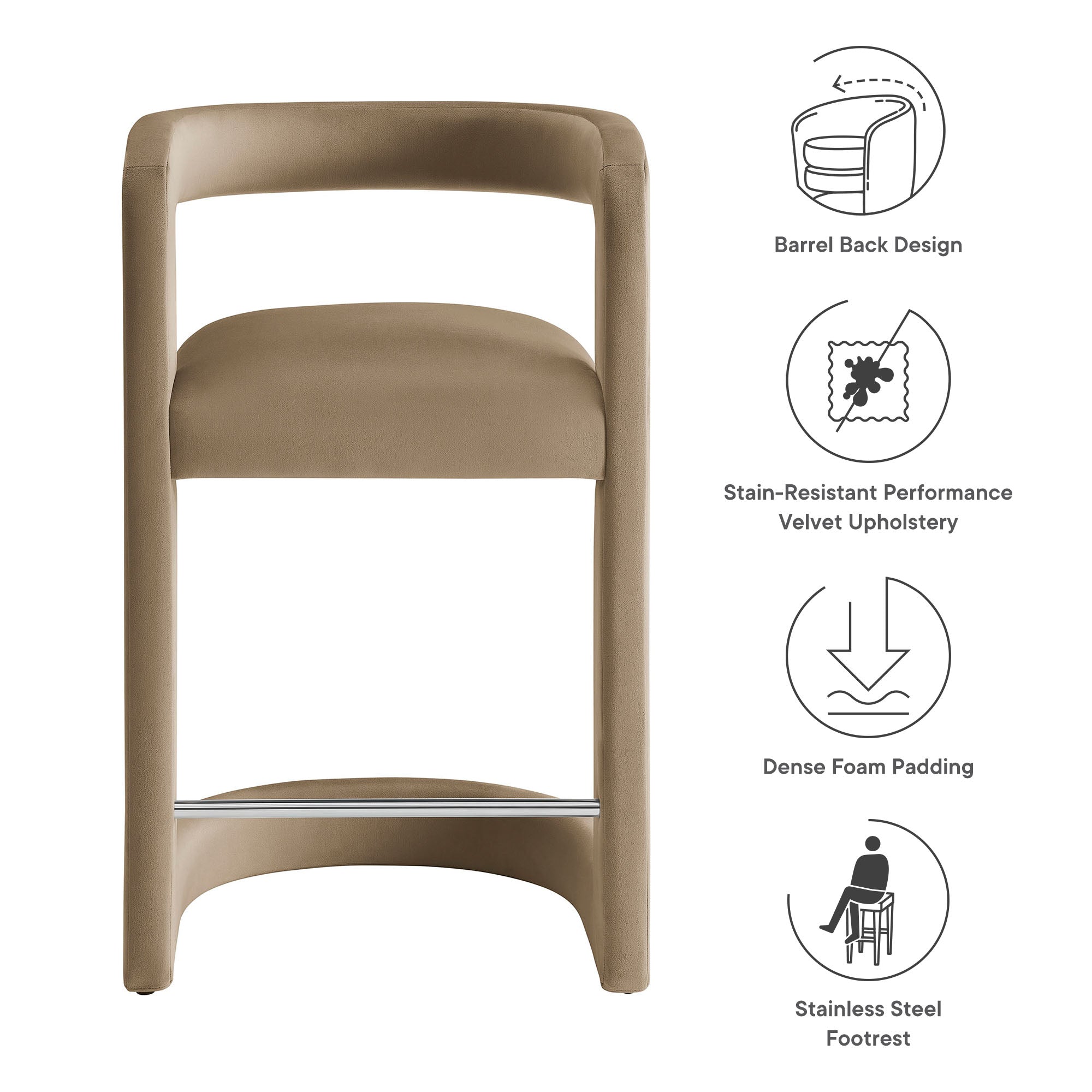 Winslow Performance Velvet Counter Stool, Taupe