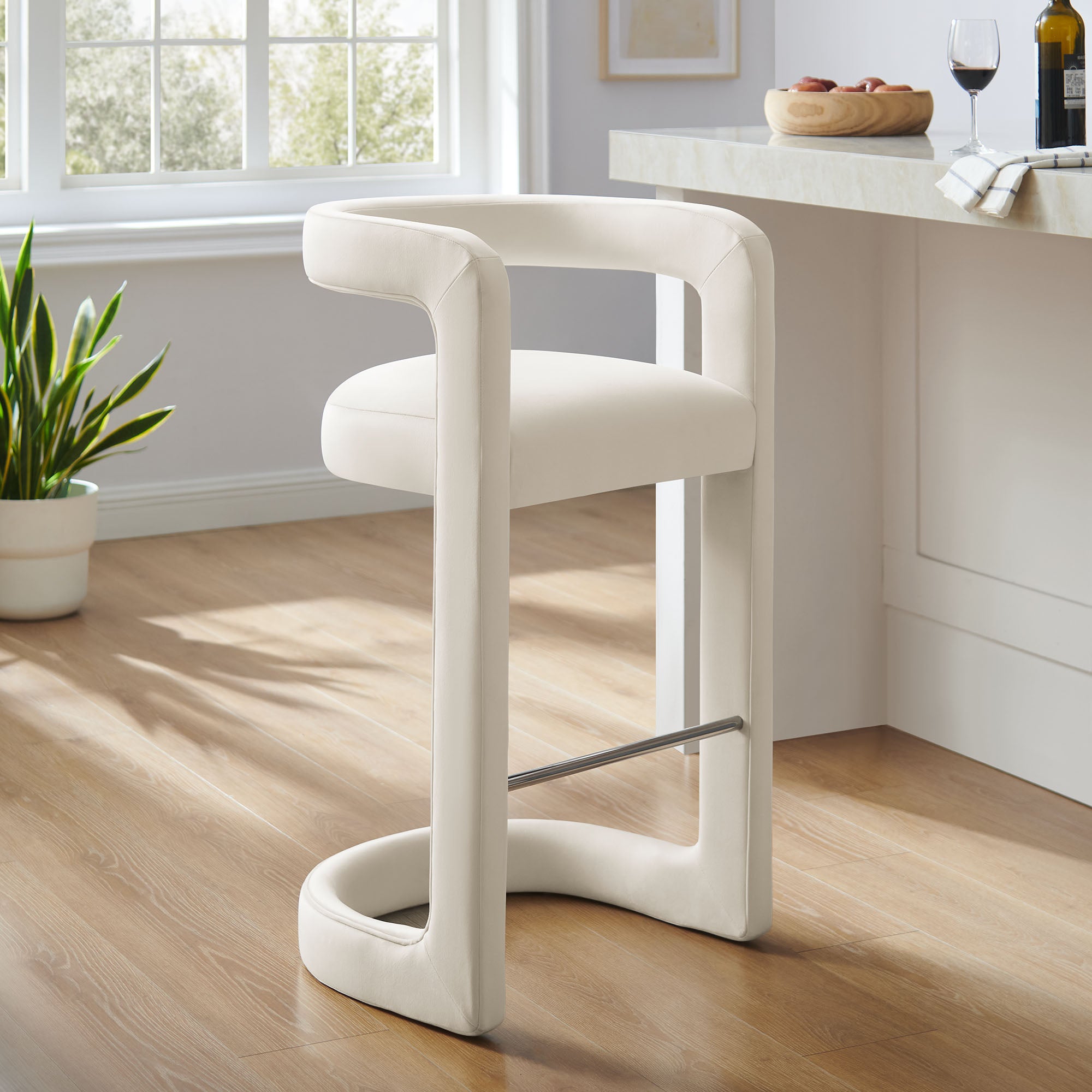 Winslow Performance Velvet Bar Stool, Alabaster