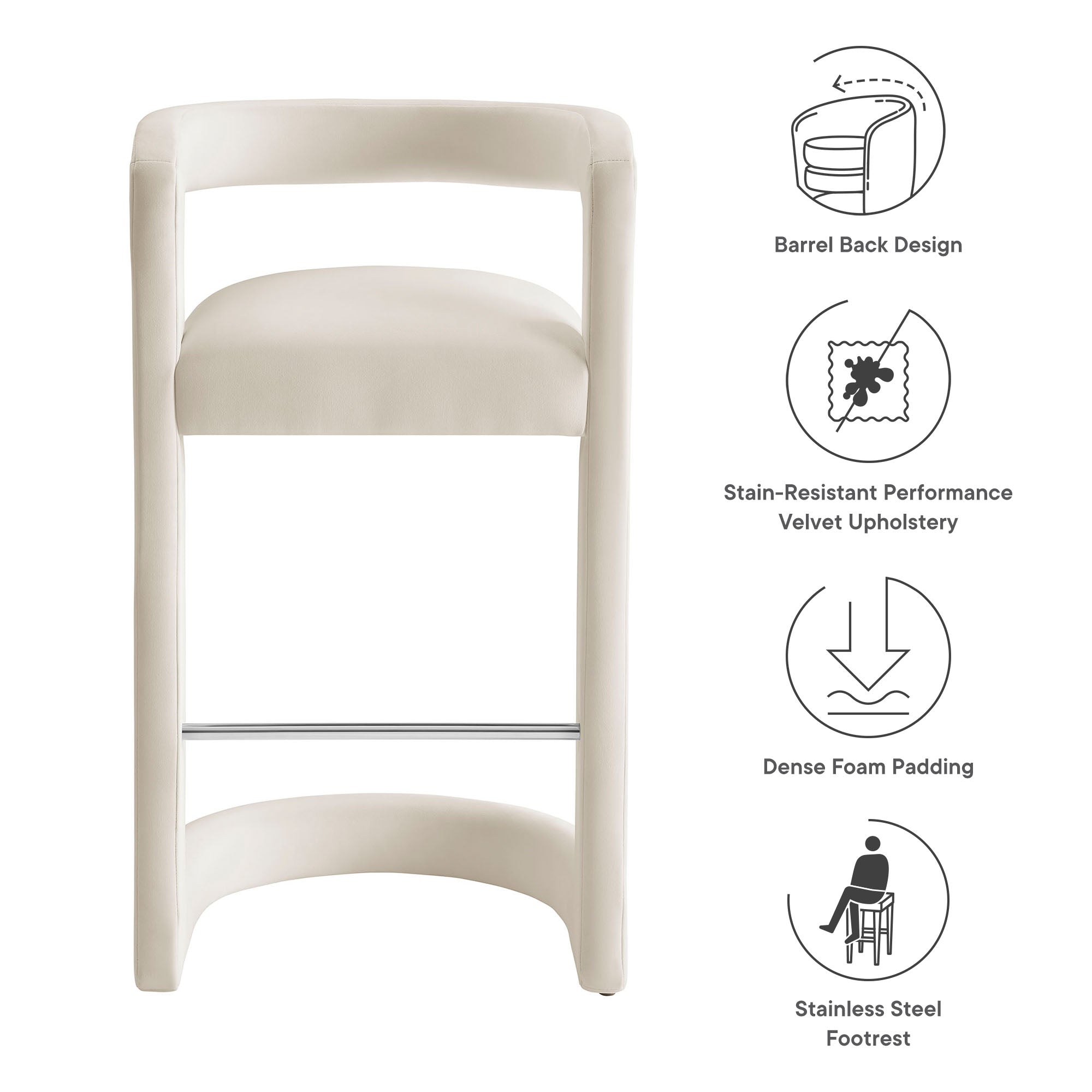 Winslow Performance Velvet Bar Stool, Alabaster