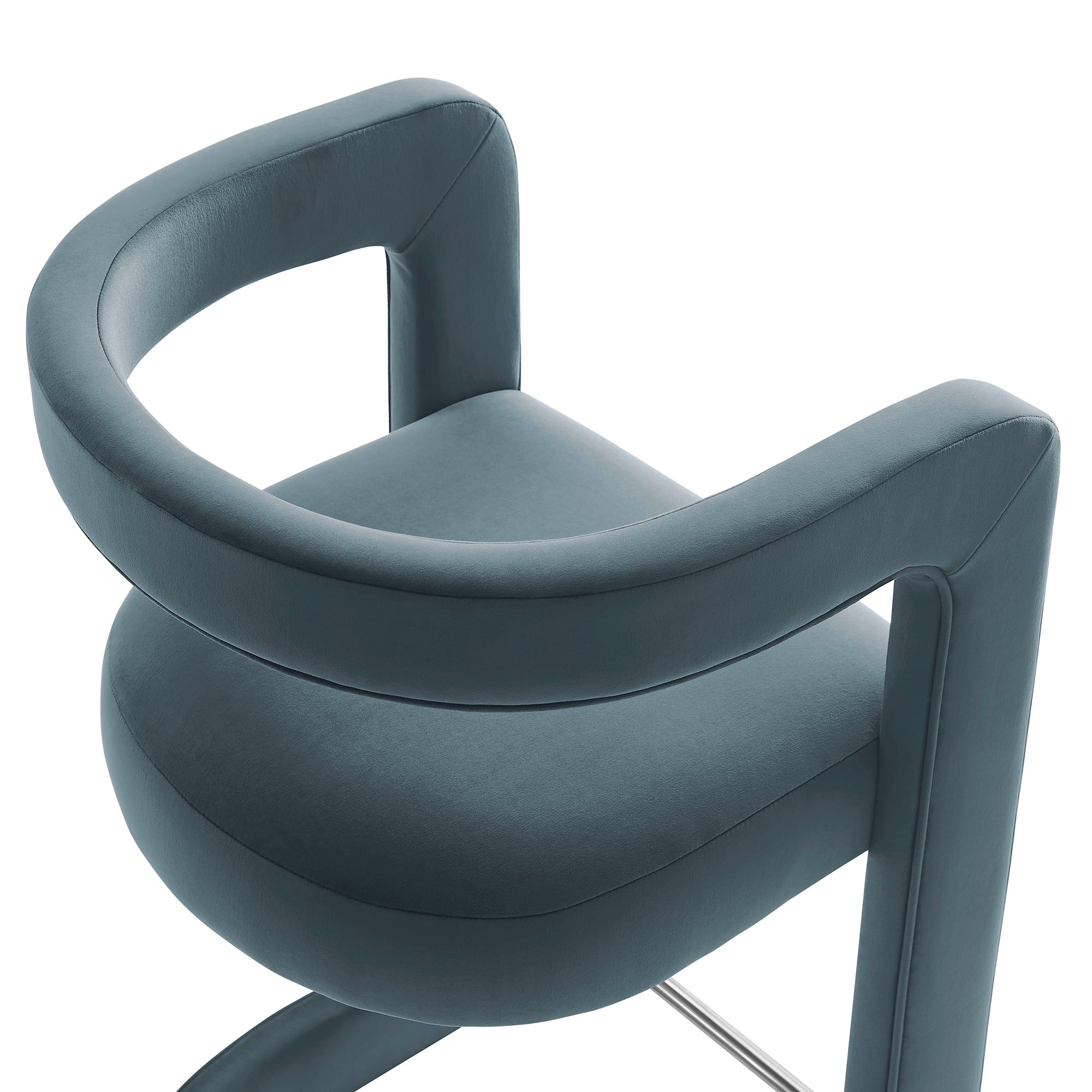 Winslow Performance Velvet Bar Stool, Cadet Blue