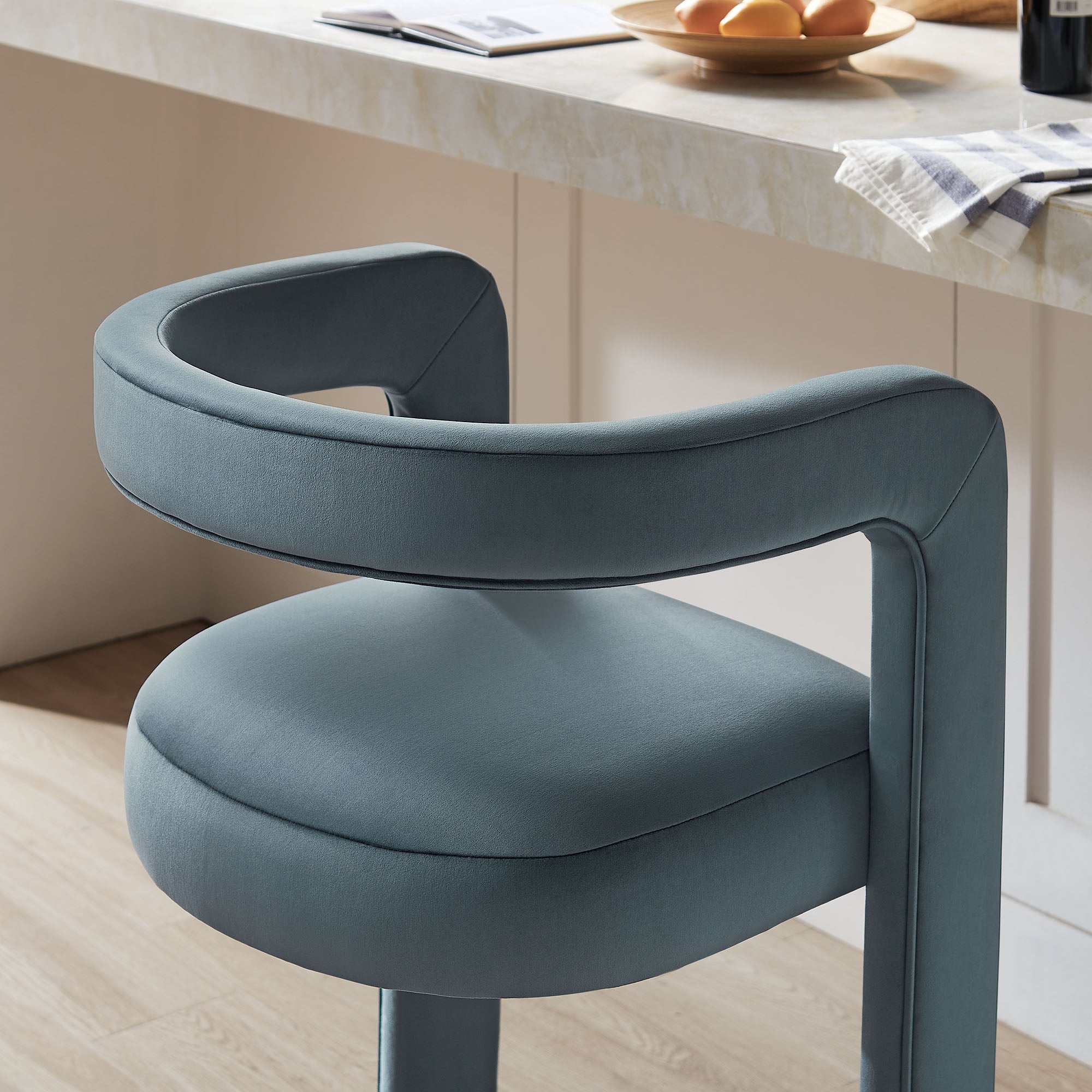 Winslow Performance Velvet Bar Stool, Cadet Blue