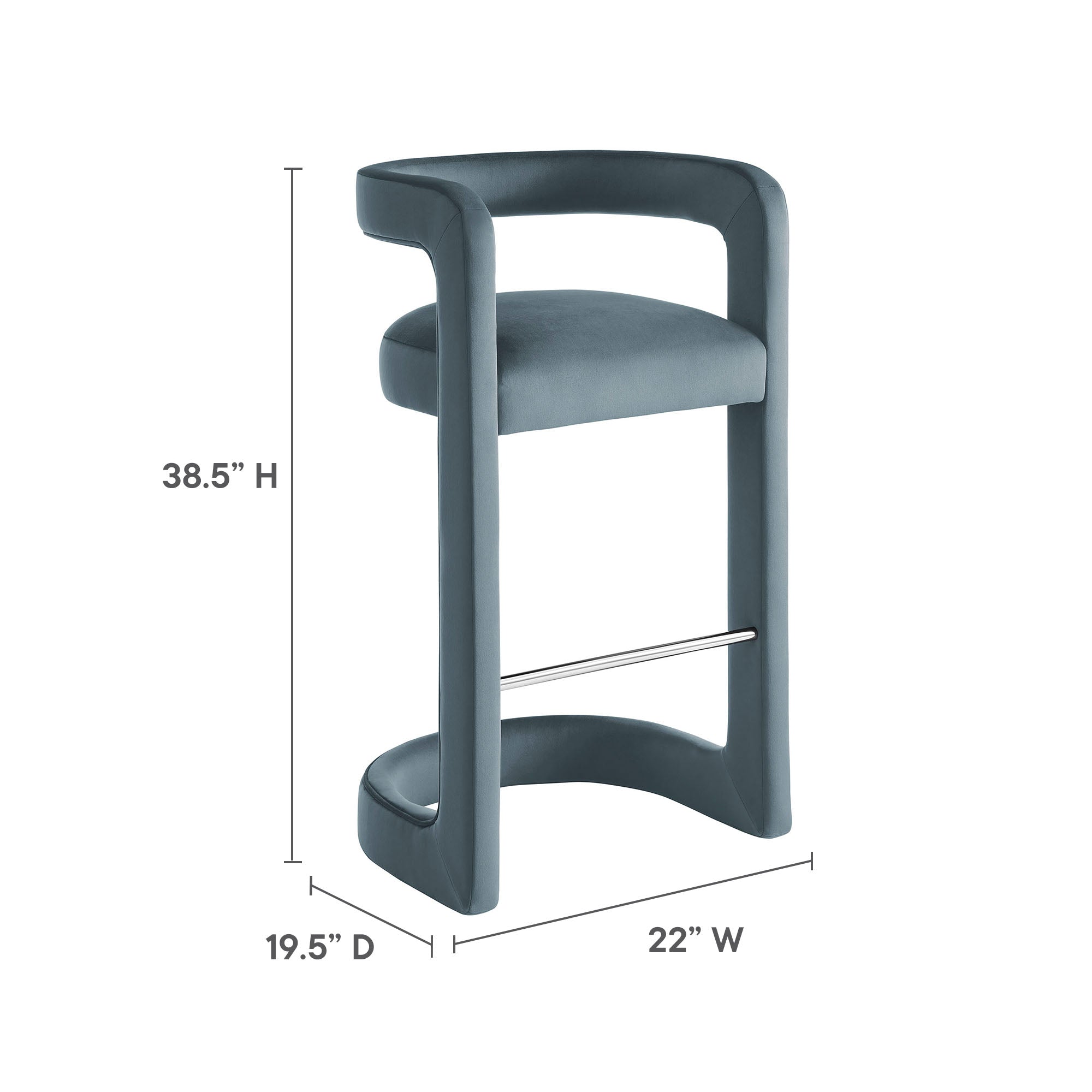 Winslow Performance Velvet Bar Stool, Cadet Blue