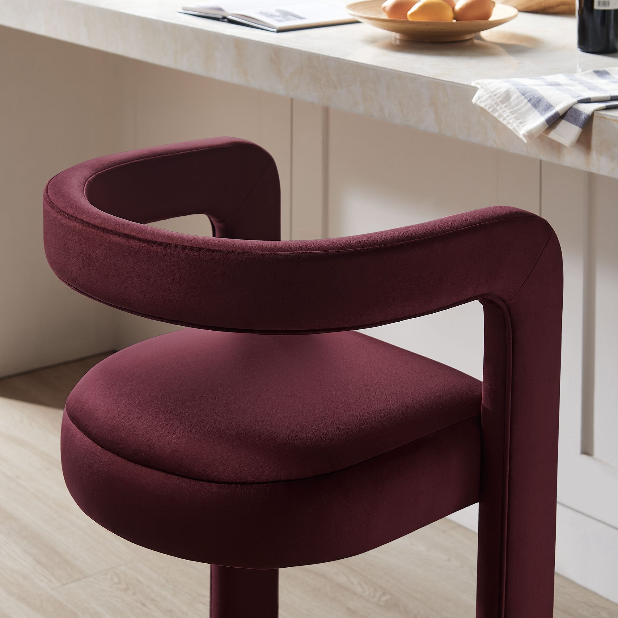 Winslow Performance Velvet Bar Stool, Mulberry
