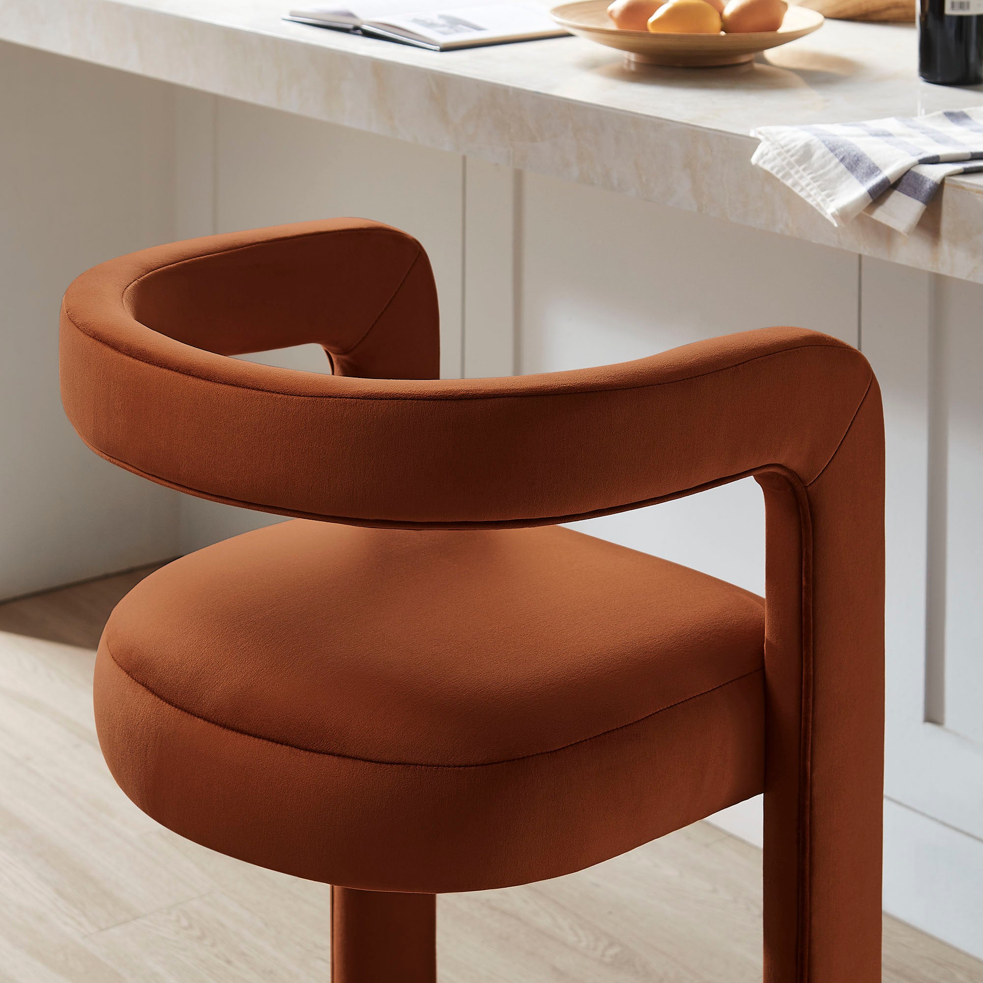 Winslow Performance Velvet Bar Stool, Rust