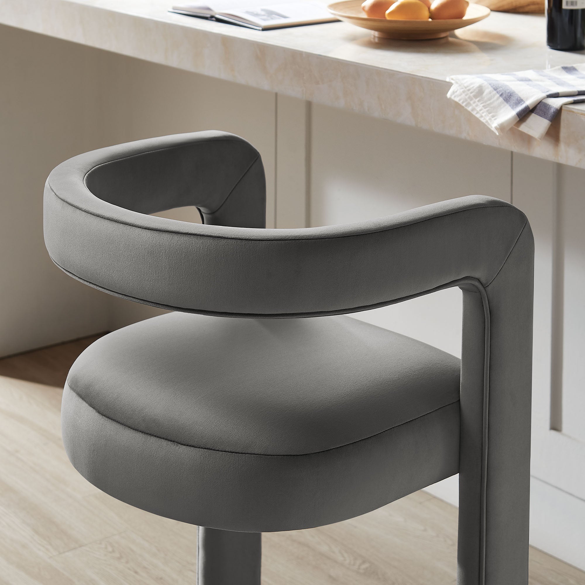 Winslow Performance Velvet Bar Stool, Storm Gray