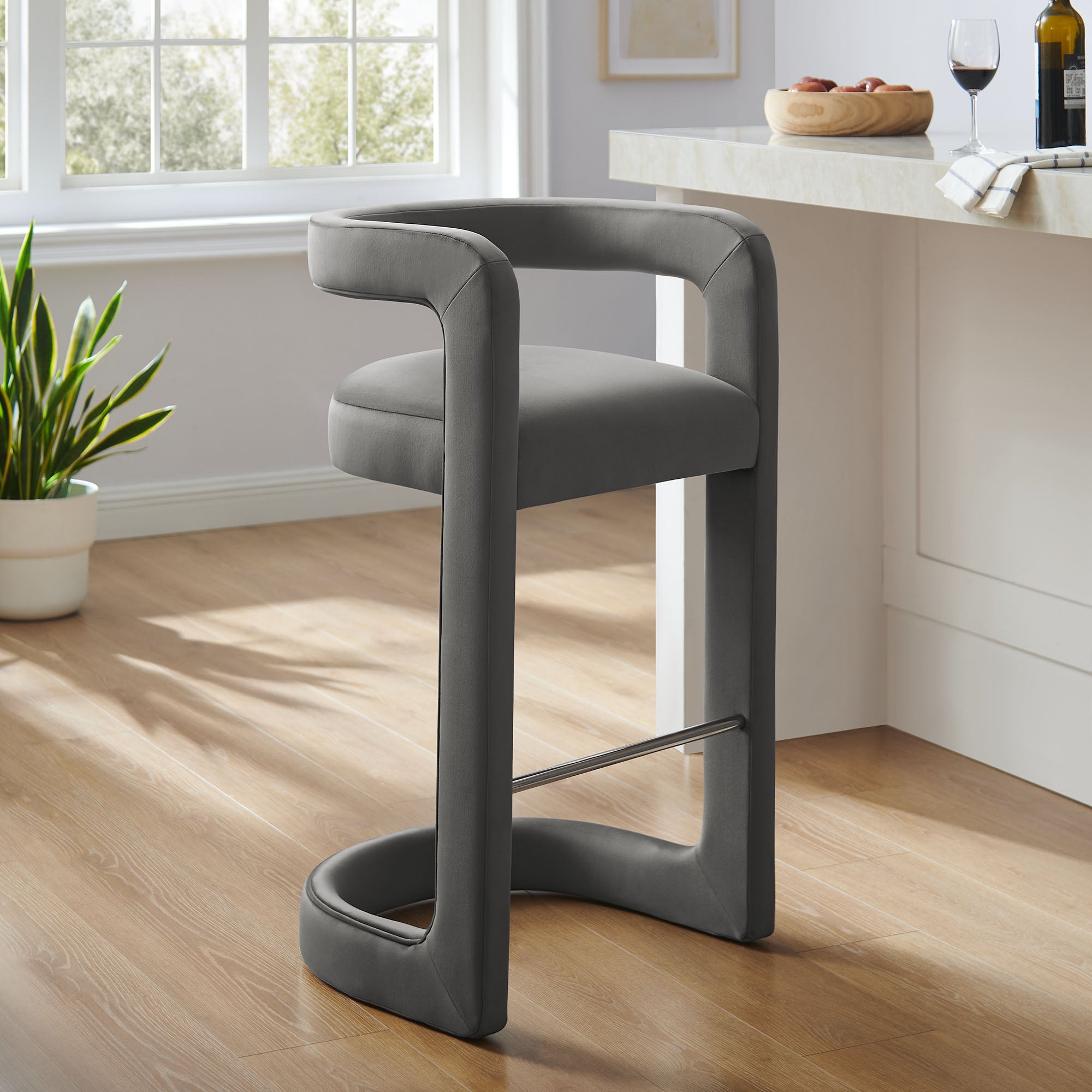 Winslow Performance Velvet Bar Stool, Storm Gray