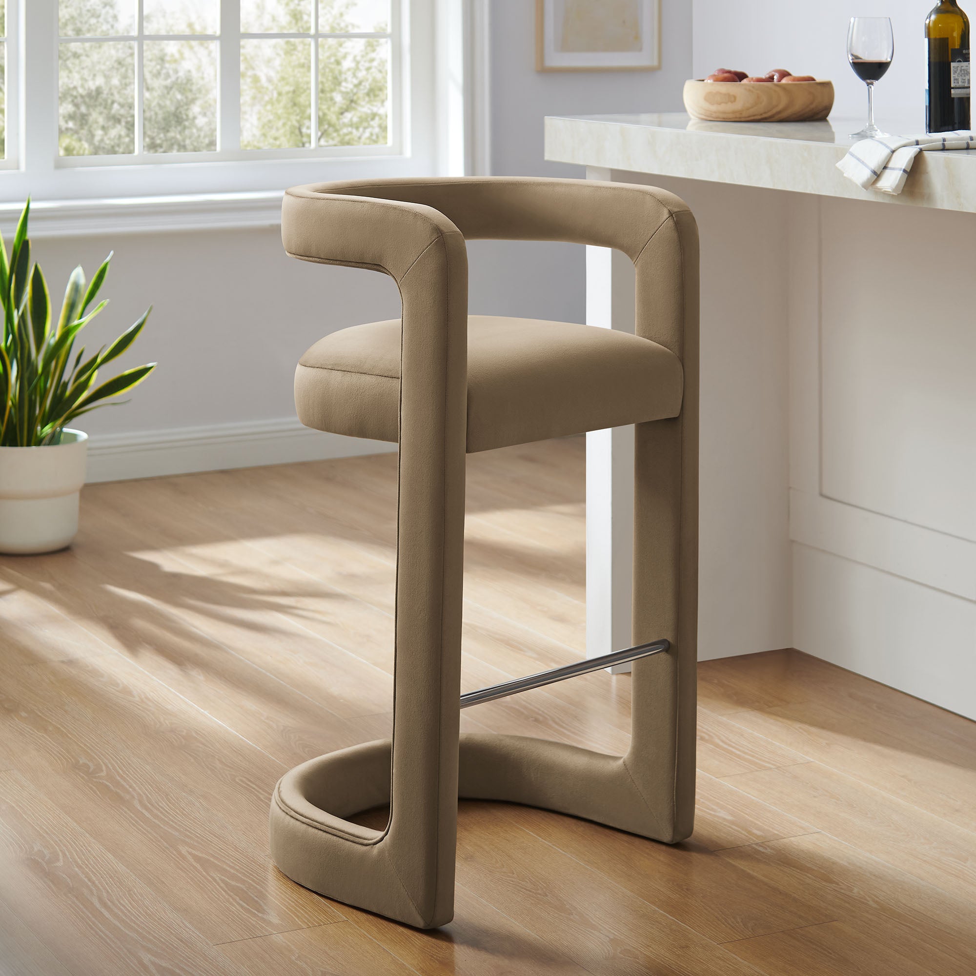 Winslow Performance Velvet Bar Stool, Taupe