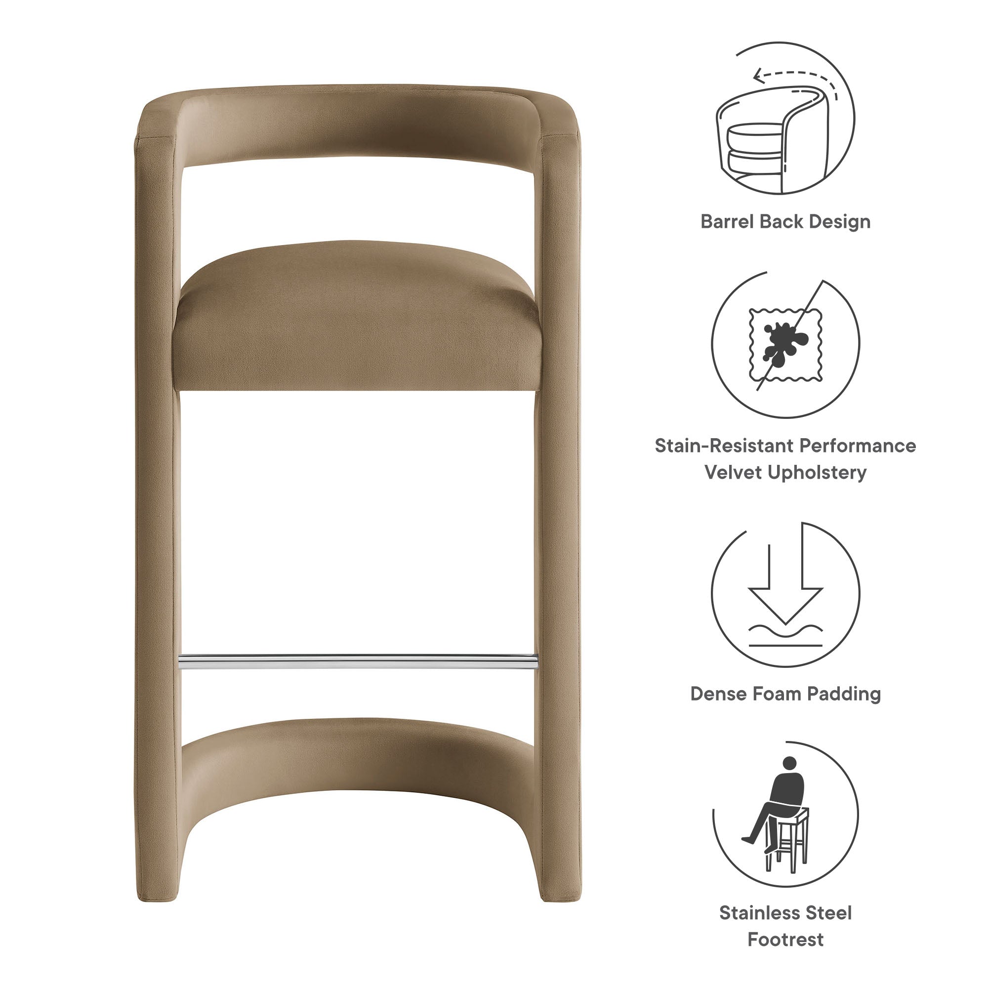 Winslow Performance Velvet Bar Stool, Taupe