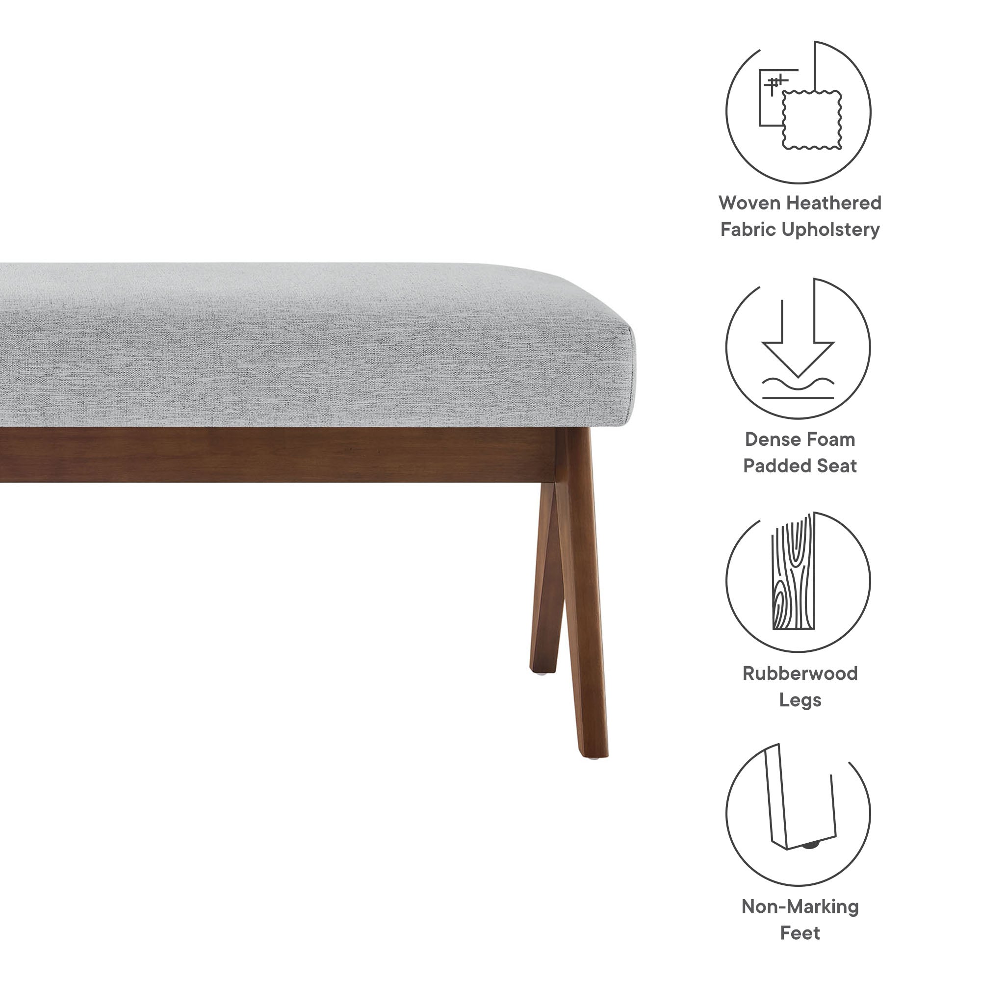 Lyra 47" Fabric Upholstered Bench, Light Gray
