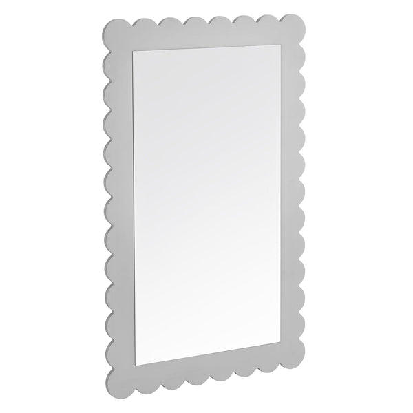 Emmeline Scalloped Rectangle Wall Mirror, Light Gray