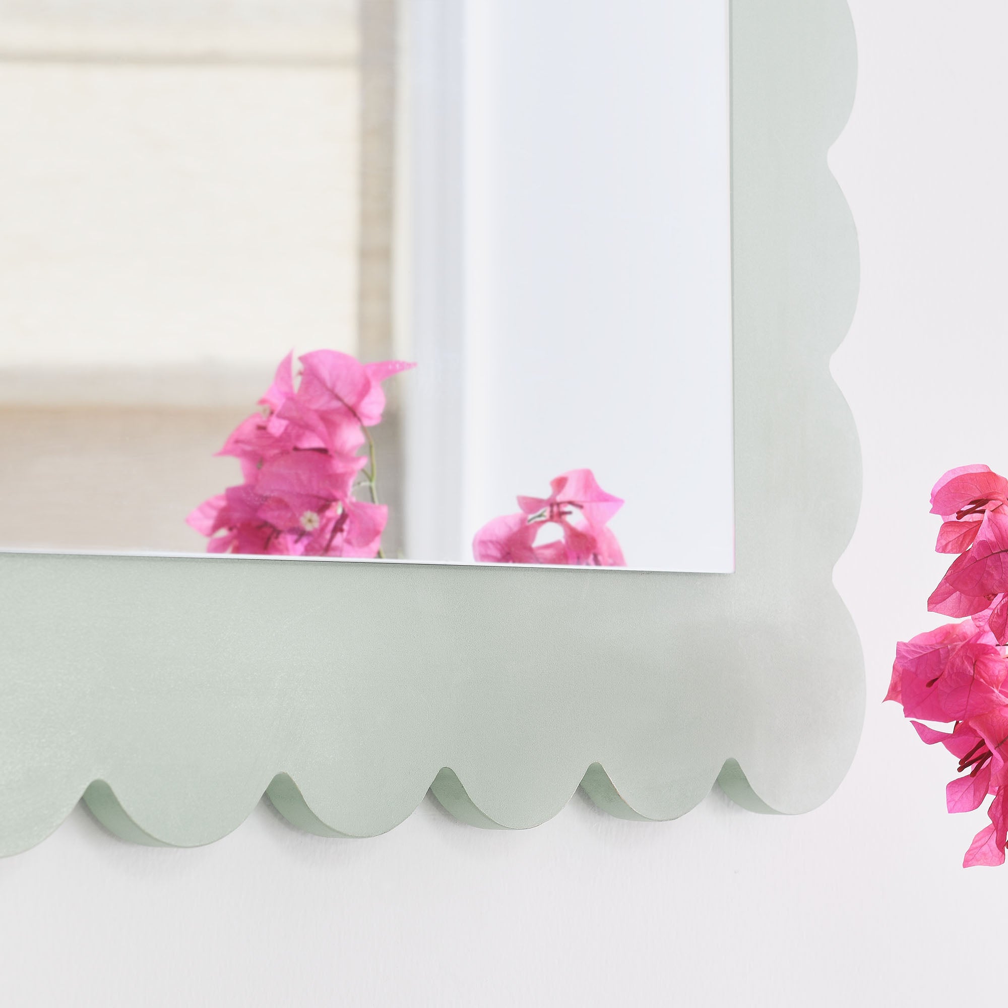 Emmeline Scalloped Rectangle Wall Mirror, Sage