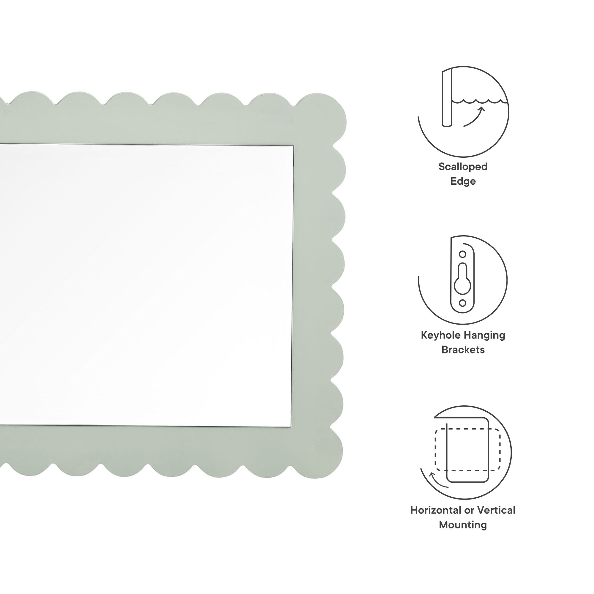 Emmeline Scalloped Rectangle Wall Mirror, Sage