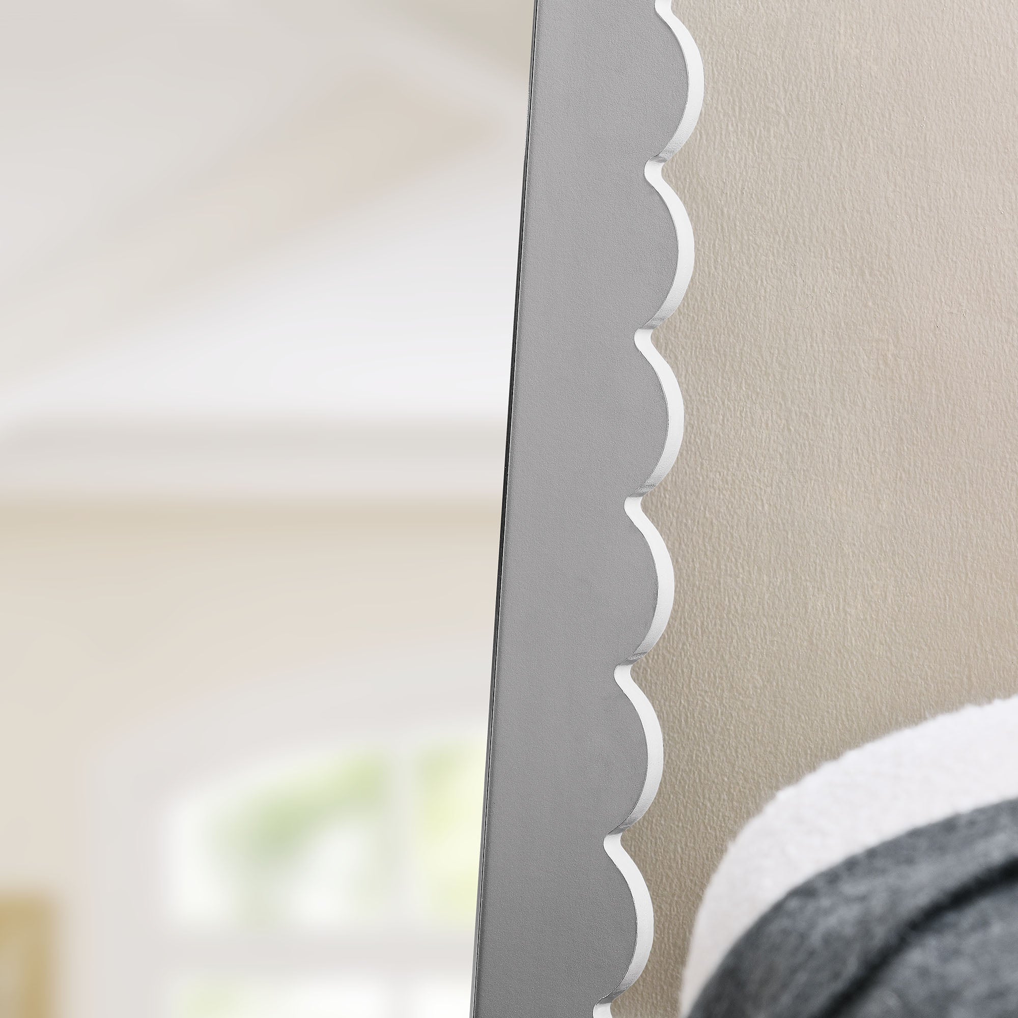 Emmeline Scalloped Rectangle Floor Mirror, Light Gray