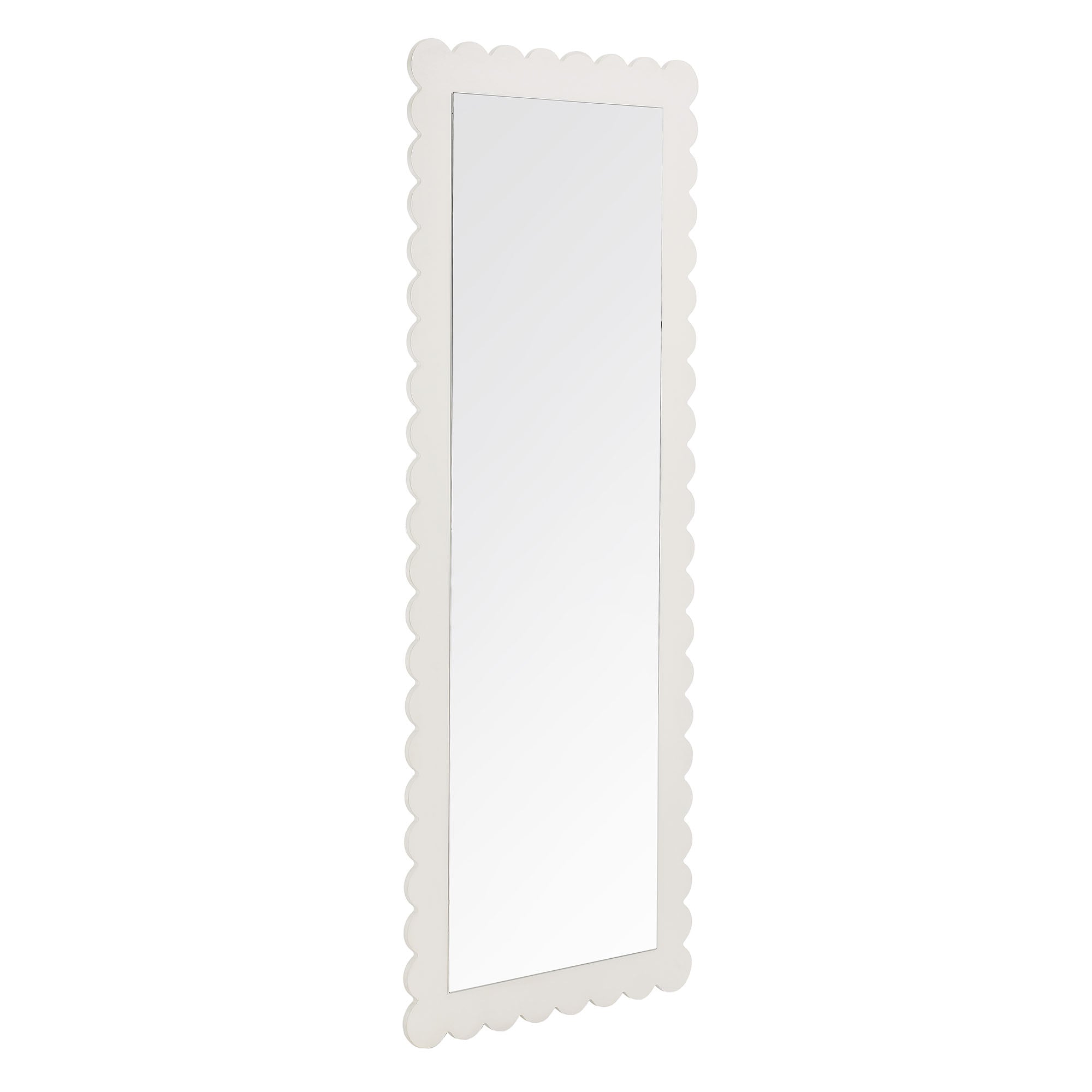 Emmeline Scalloped Rectangle Floor Mirror, White