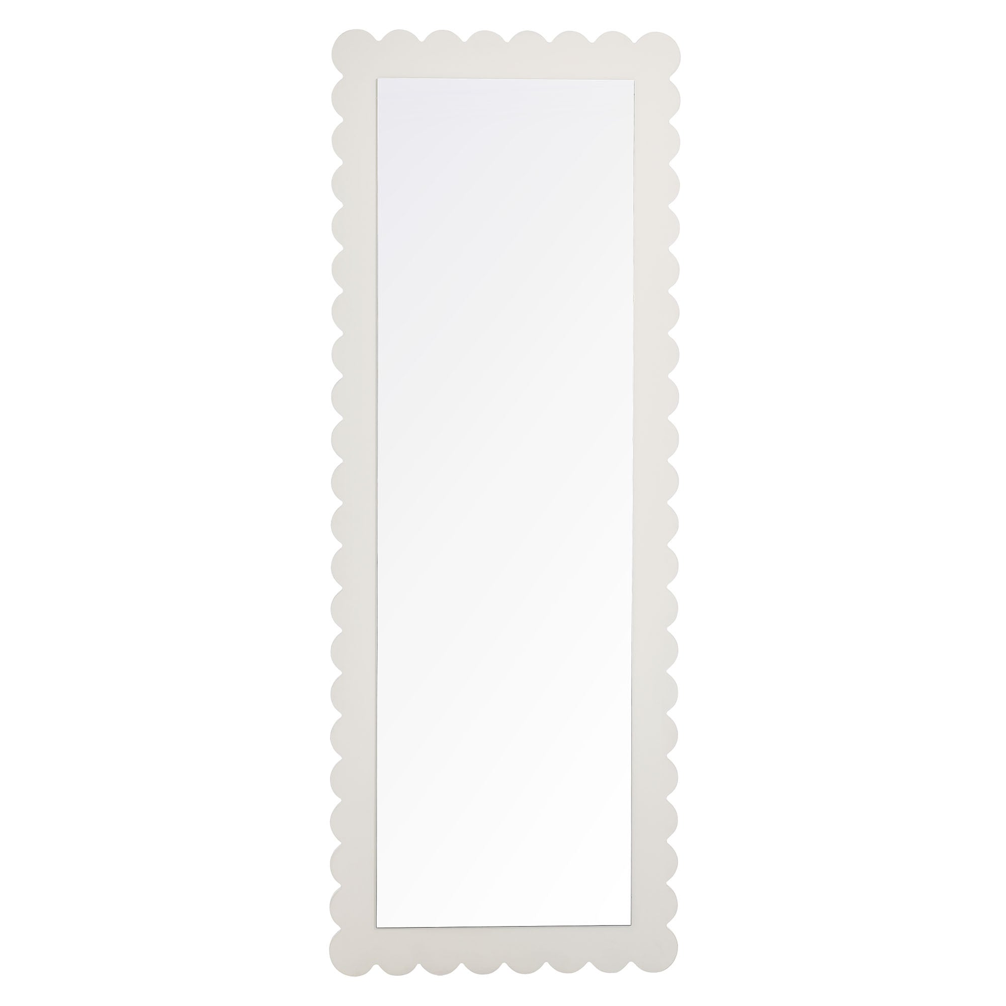 Emmeline Scalloped Rectangle Floor Mirror, White