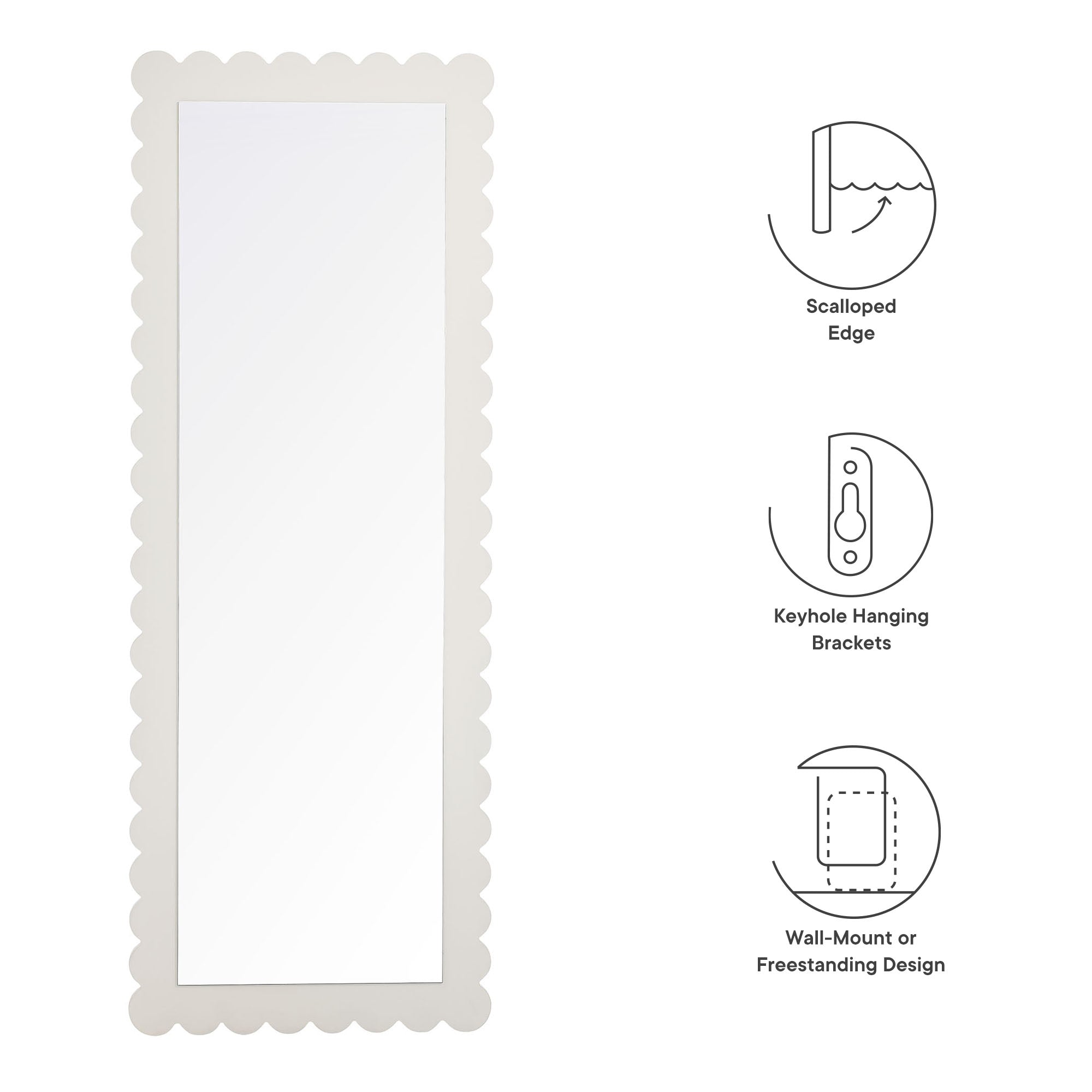 Emmeline Scalloped Rectangle Floor Mirror, White