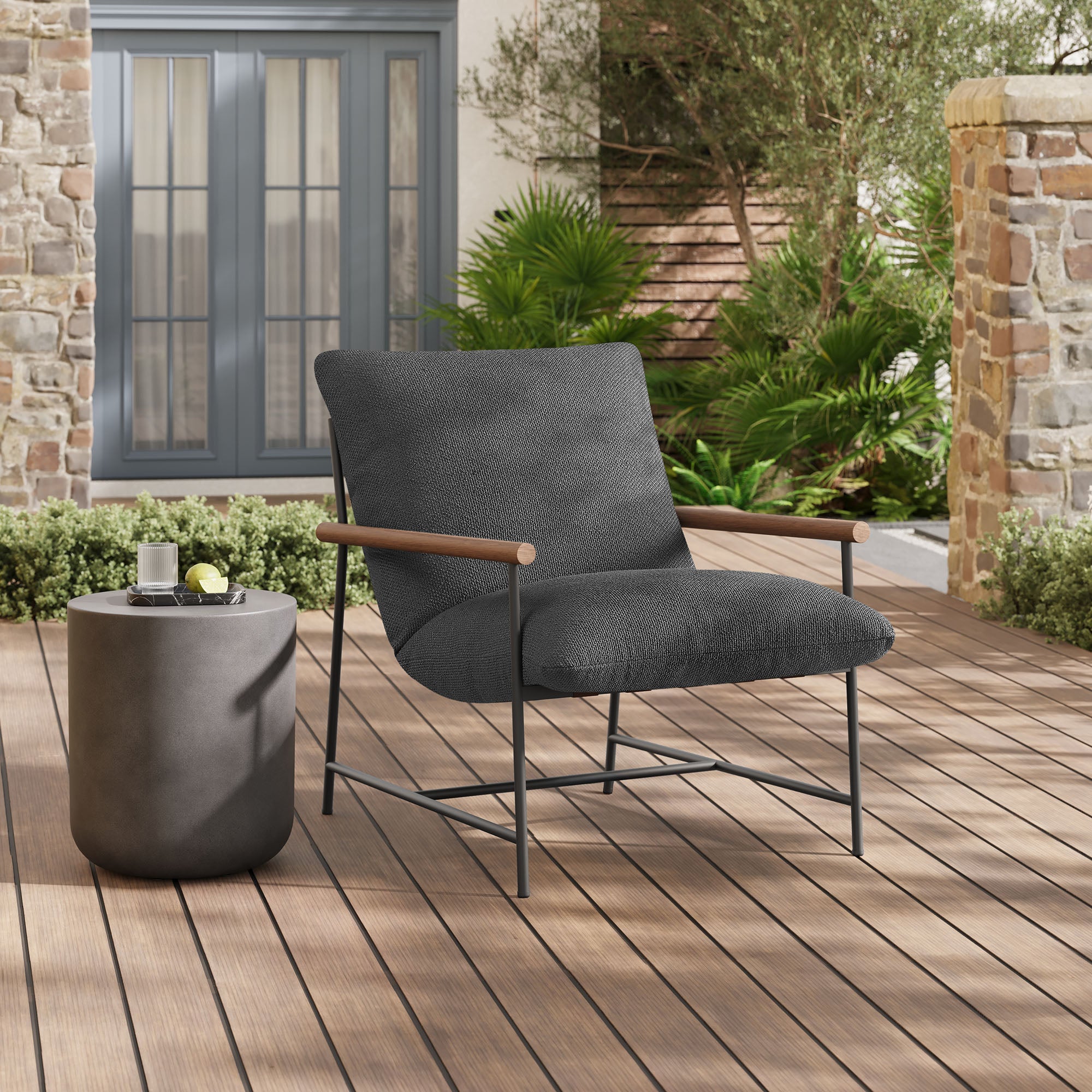 Raya Outdoor Patio Boucle Sling Lounge Chair, Charcoal