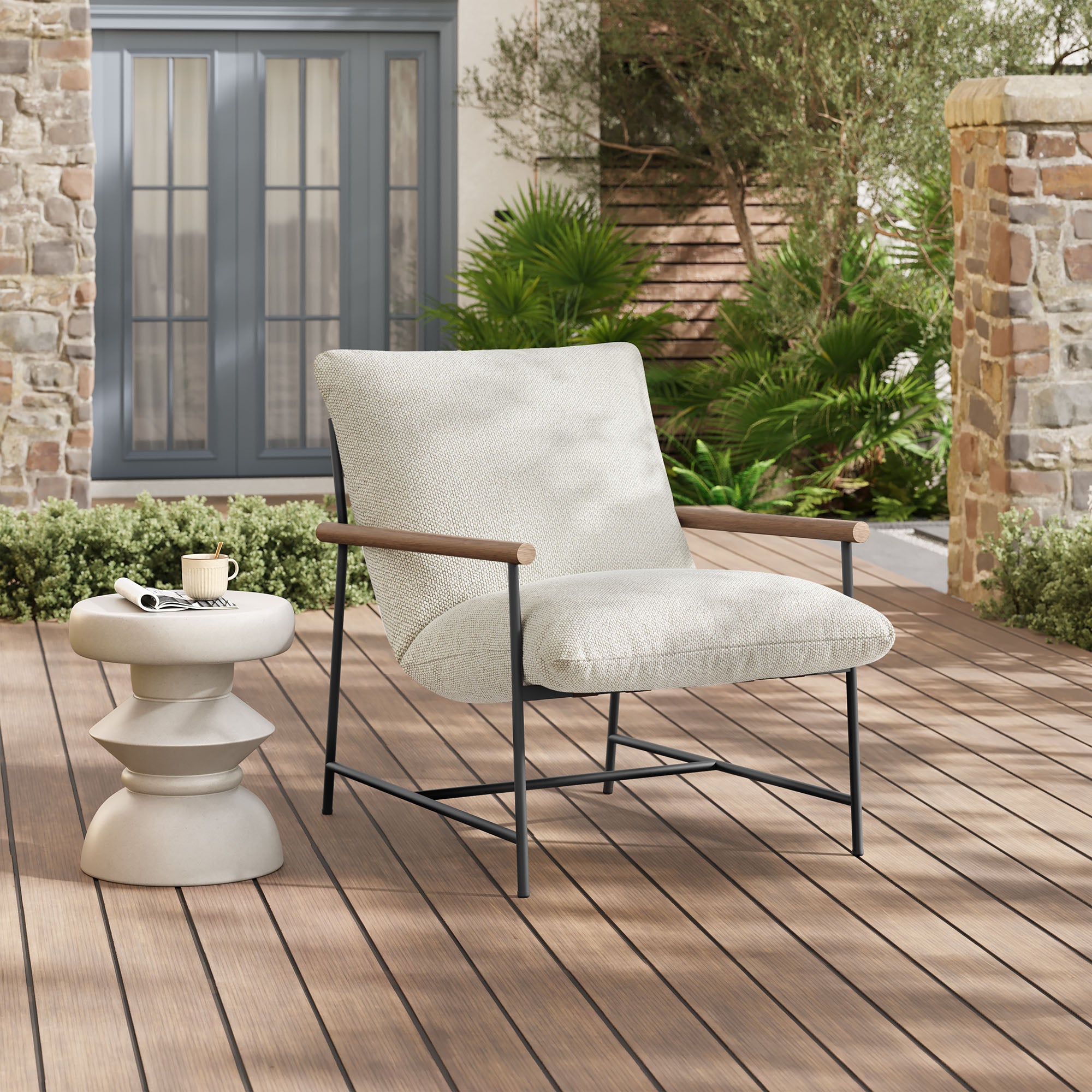 Raya Outdoor Patio Boucle Sling Lounge Chair, Ivory