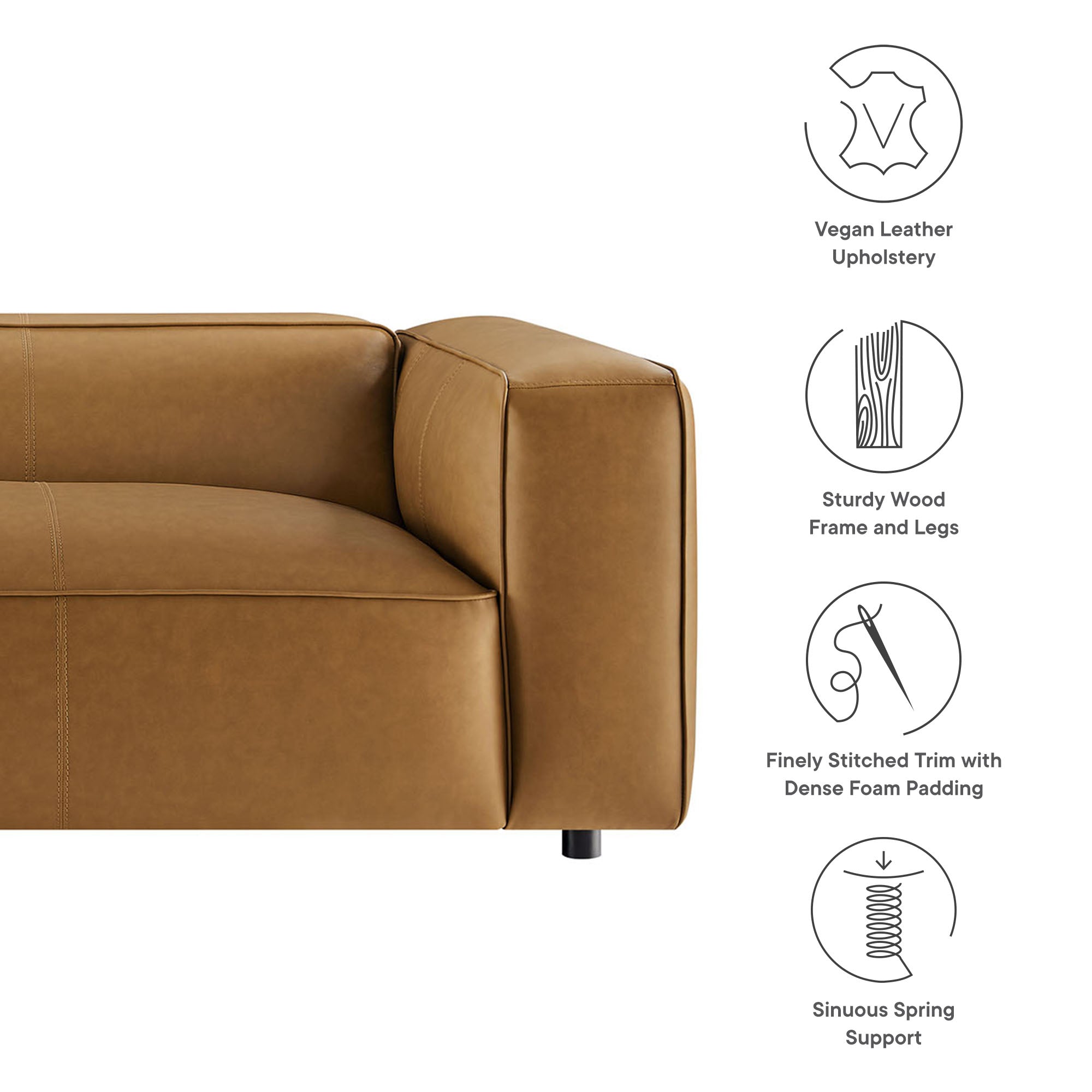 Auren Upholstered Vegan Leather Sofa, Camel