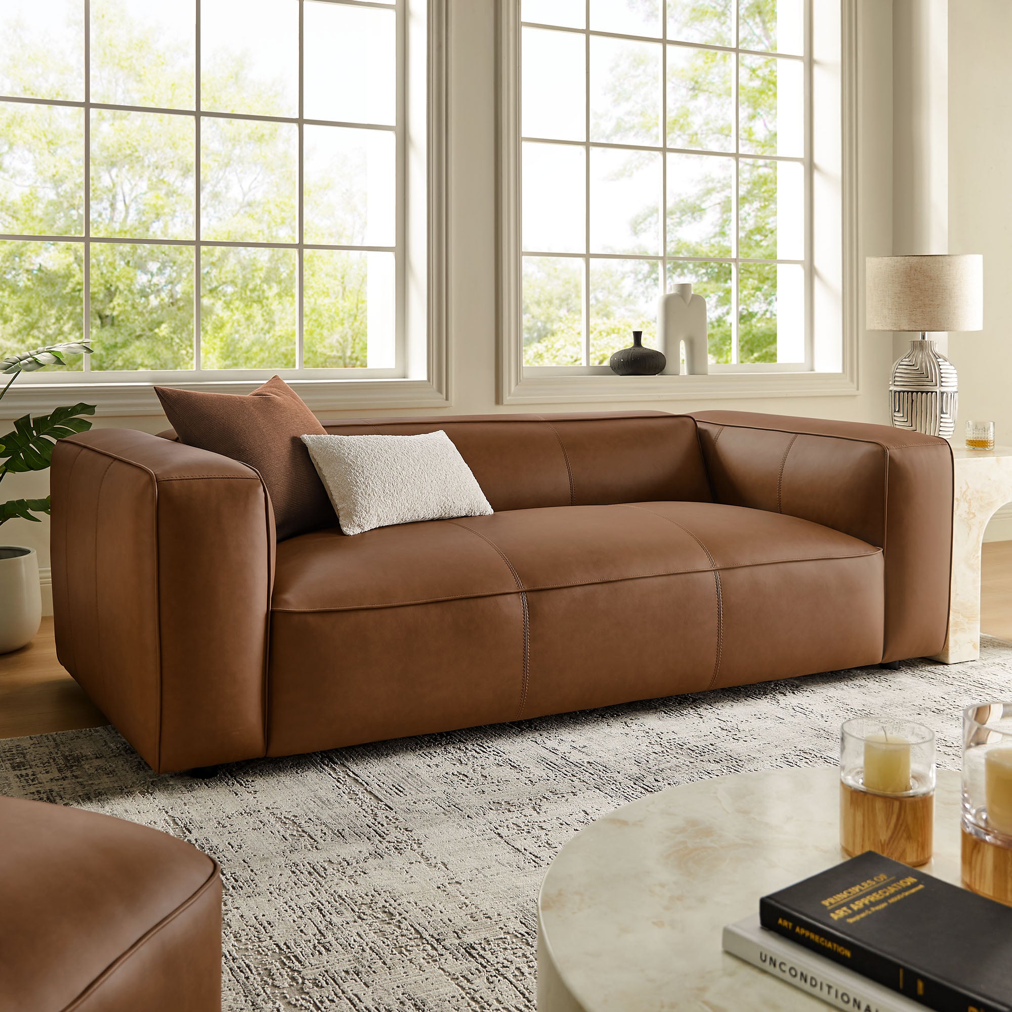 Auren Upholstered Vegan Leather Sofa, Coffee