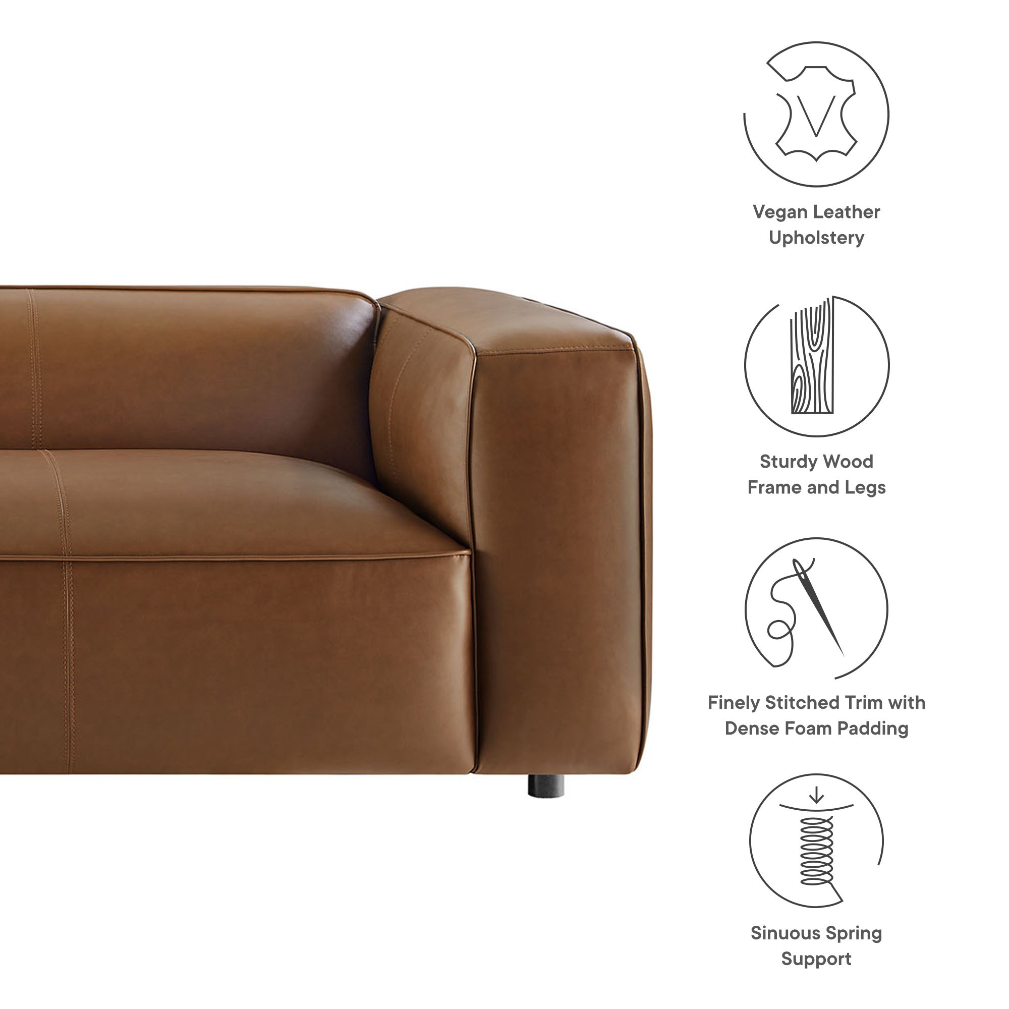 Auren Upholstered Vegan Leather Sofa, Coffee