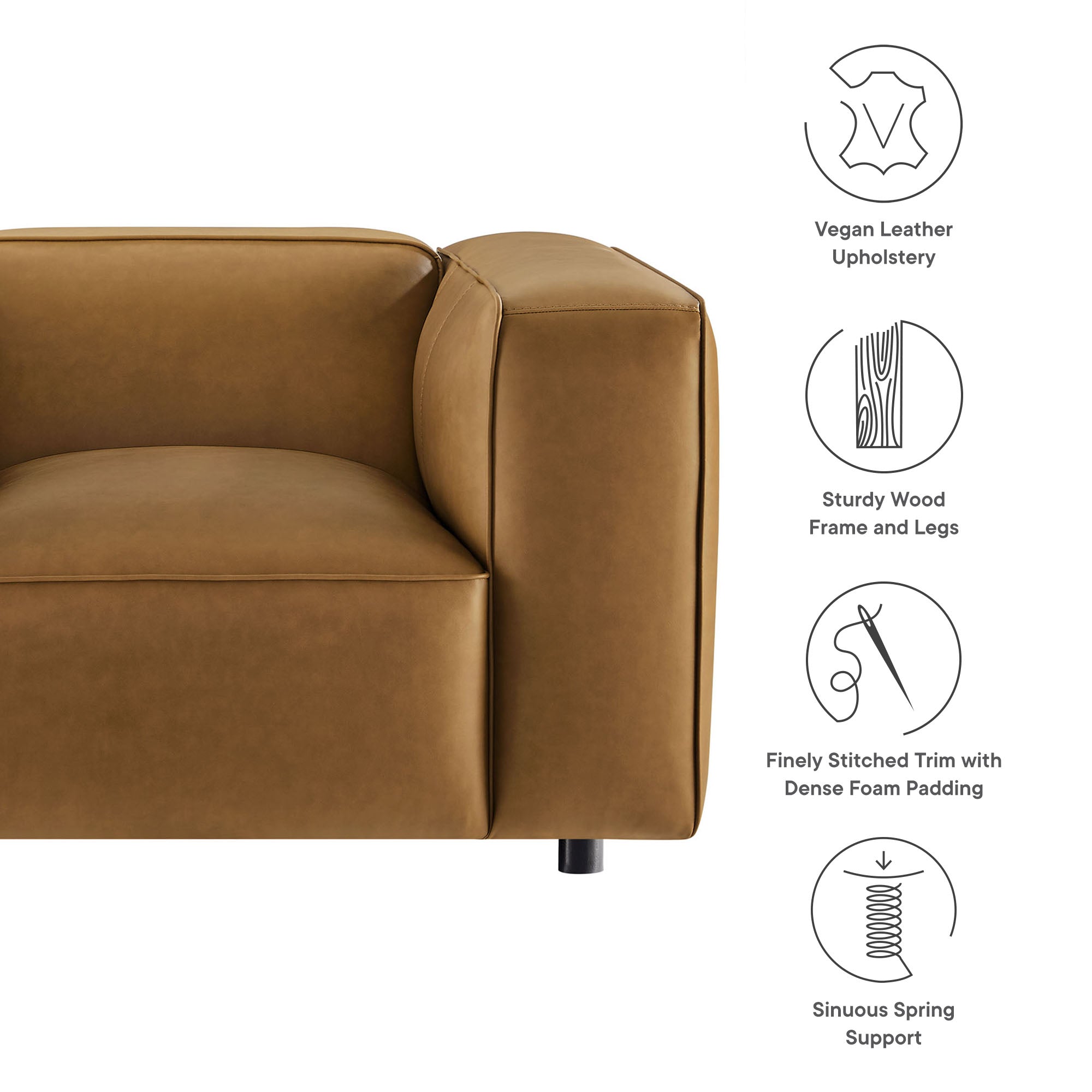 Auren Upholstered Vegan Leather Modular Armchair, Camel