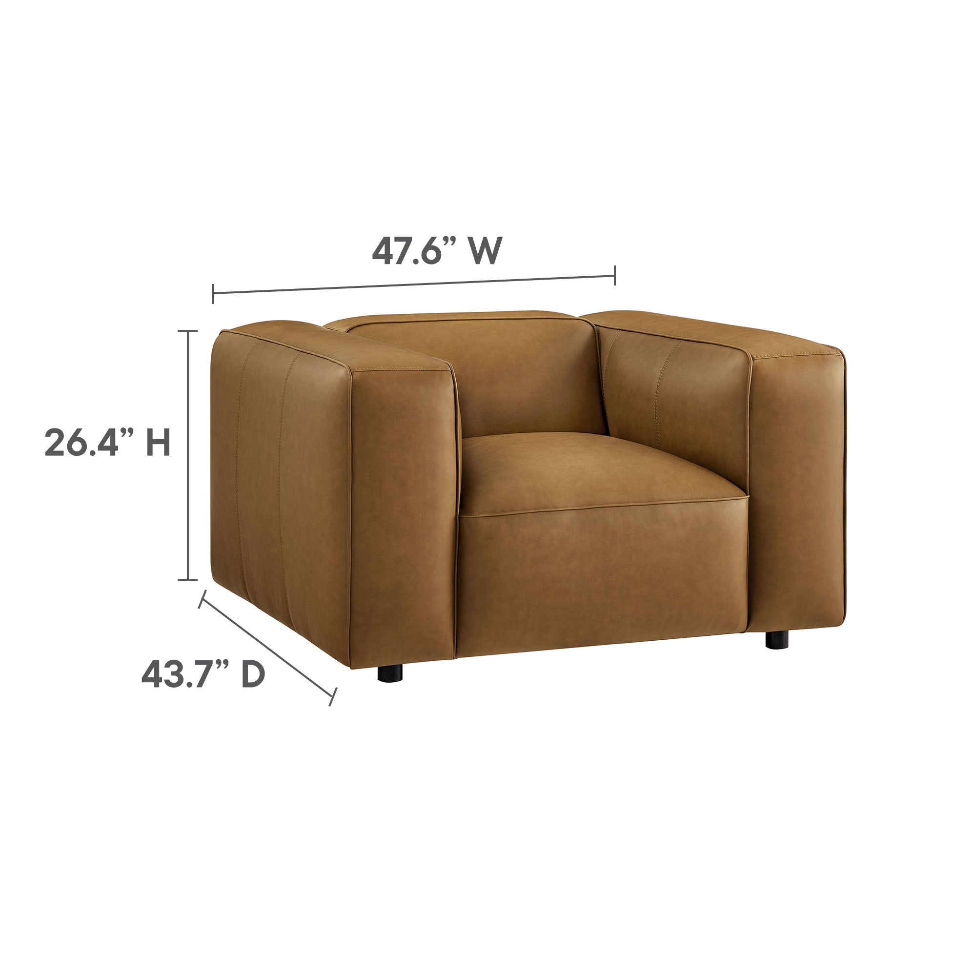 Auren Upholstered Vegan Leather Modular Armchair, Camel