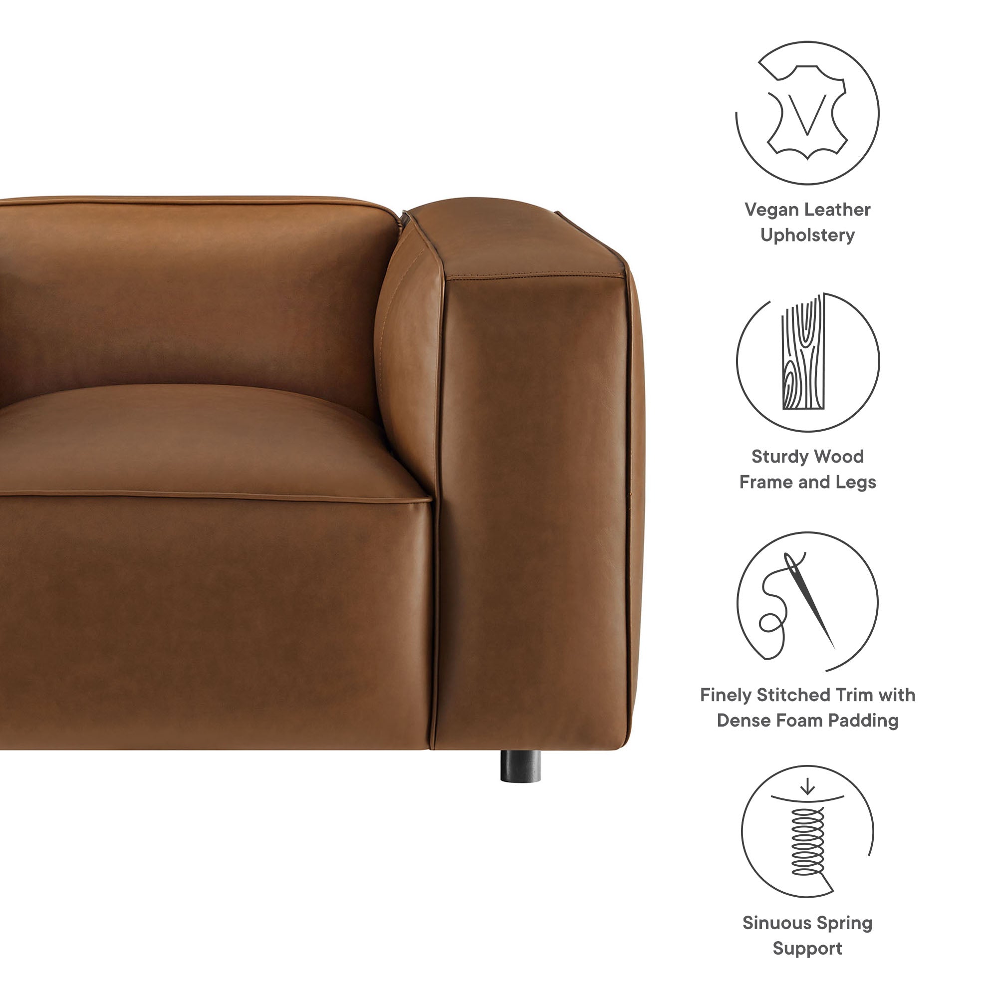 Auren Upholstered Vegan Leather Modular Armchair, Coffee