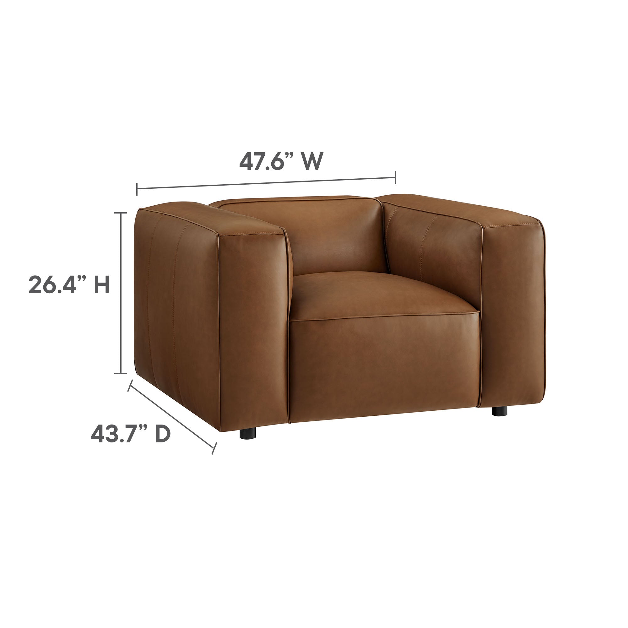 Auren Upholstered Vegan Leather Modular Armchair, Coffee