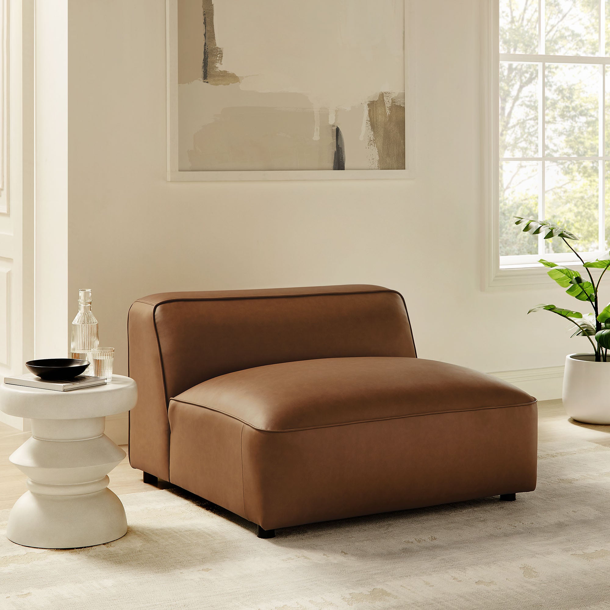 Auren Upholstered Vegan Leather Modular Armless Chair, Coffee