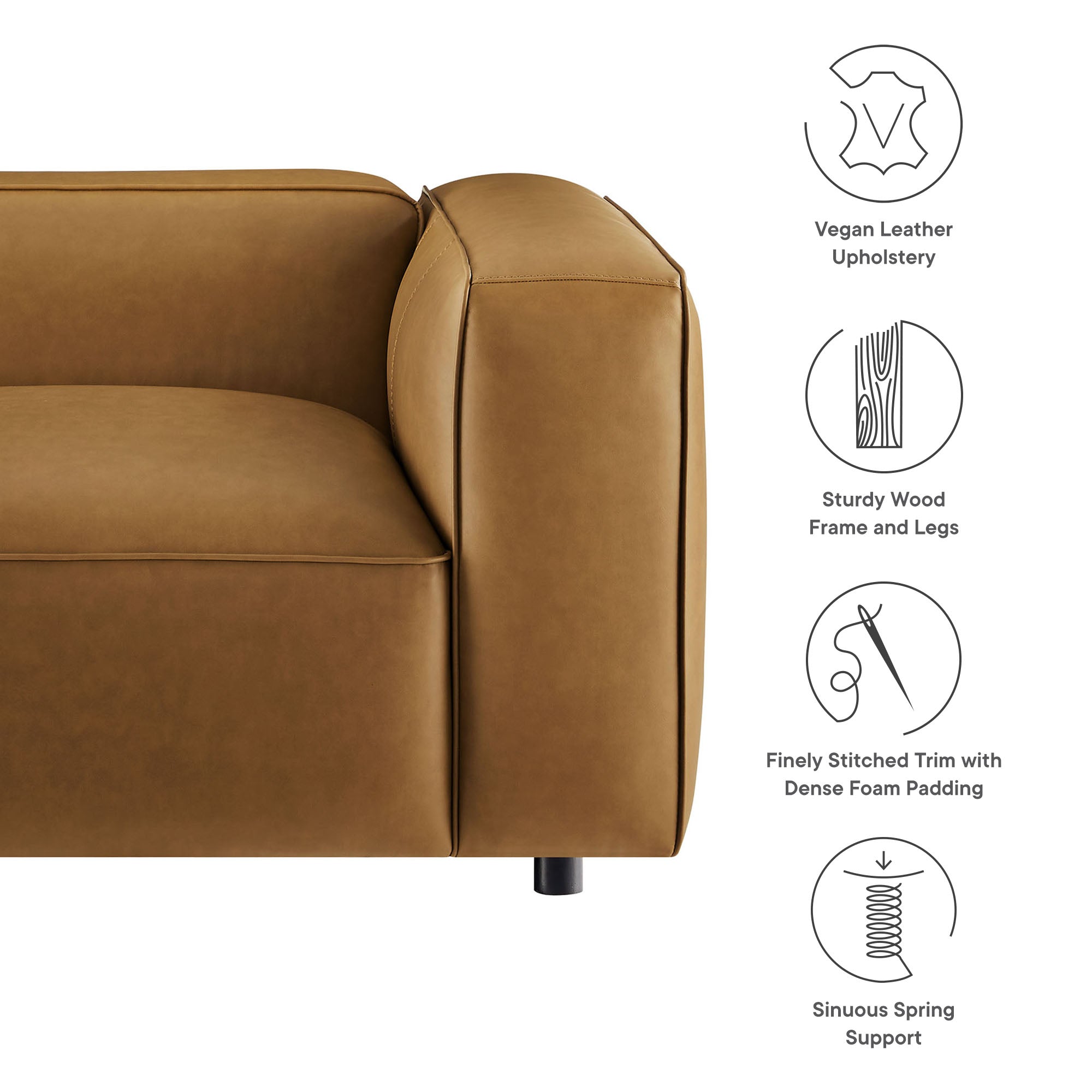 Auren Upholstered Vegan Leather Modular Right Armchair, Camel