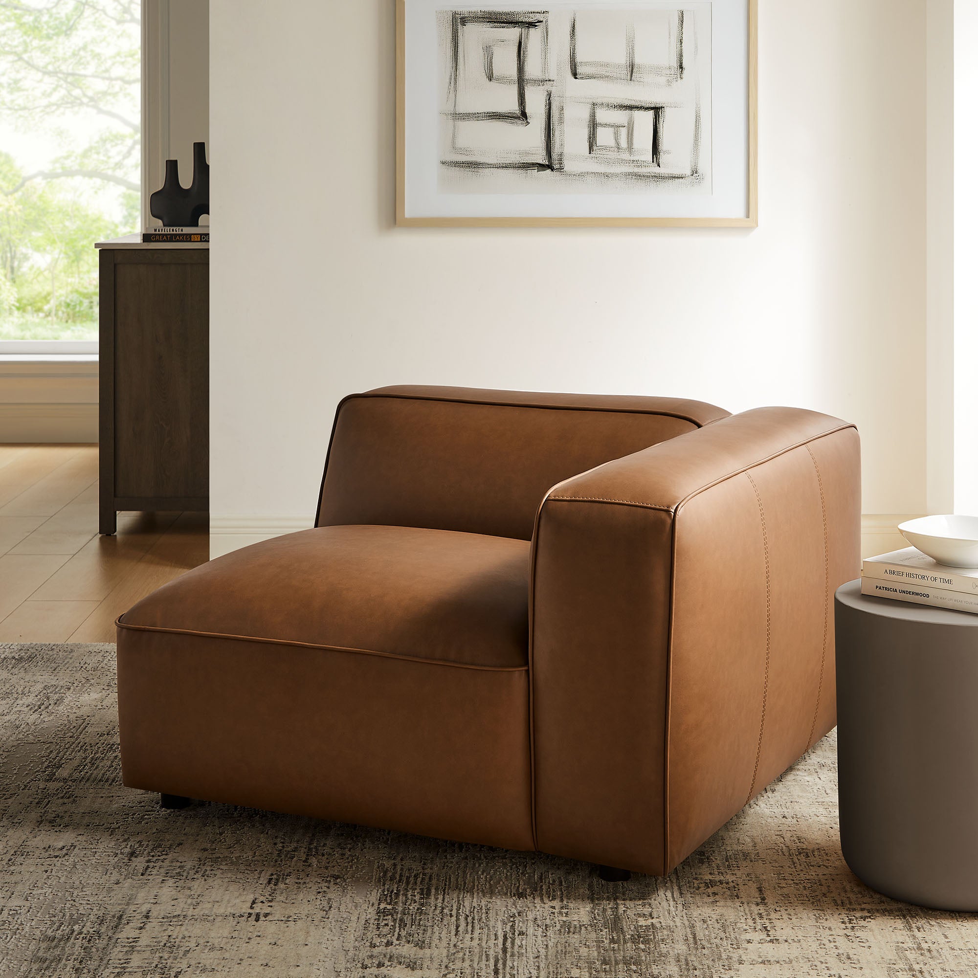 Auren Upholstered Vegan Leather Modular Right Armchair, Coffee
