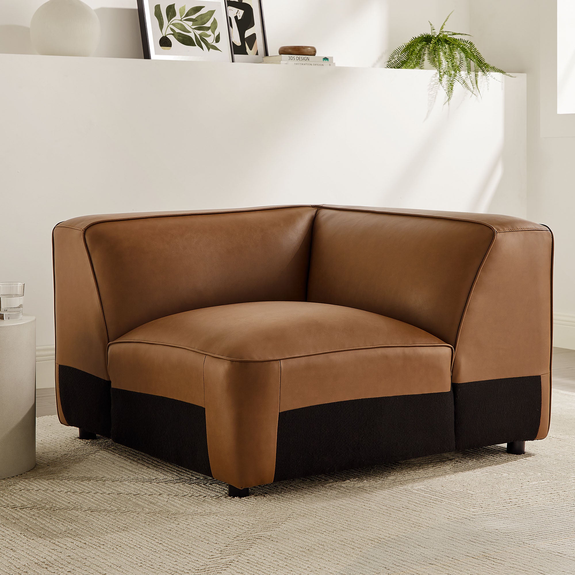 Auren Upholstered Vegan Leather Modular Corner Chair, Coffee