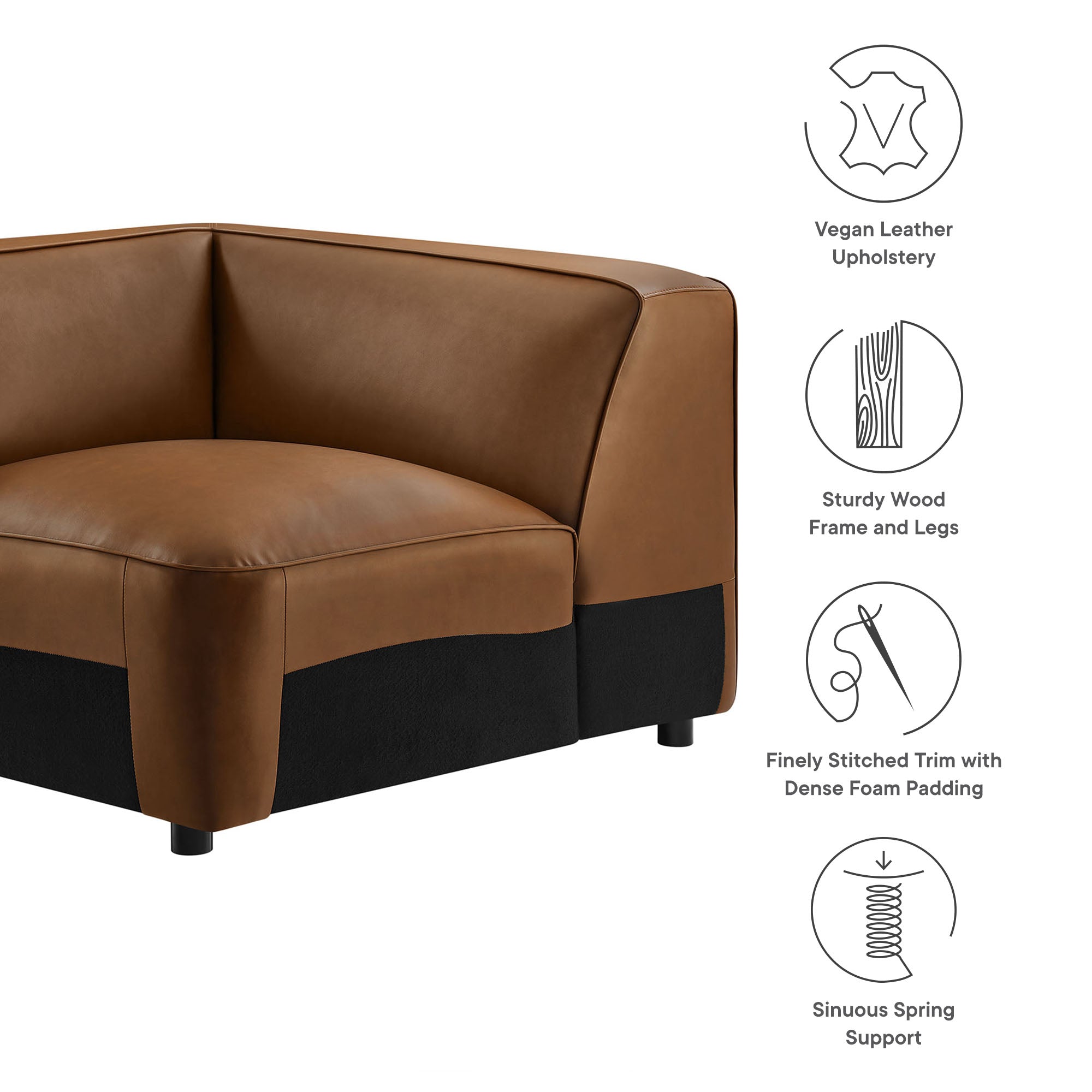 Auren Upholstered Vegan Leather Modular Corner Chair, Coffee