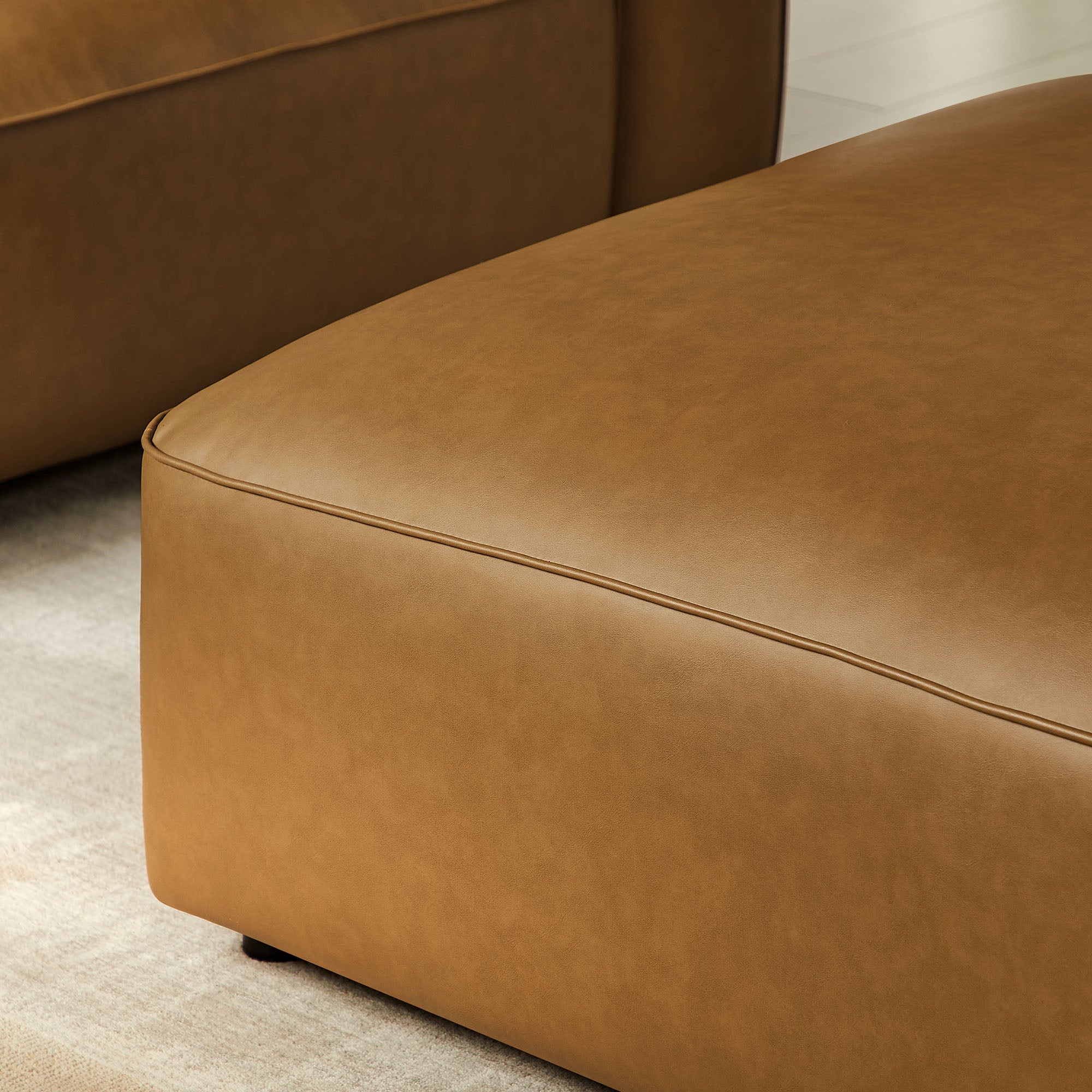 Auren Upholstered Vegan Leather Ottoman, Camel