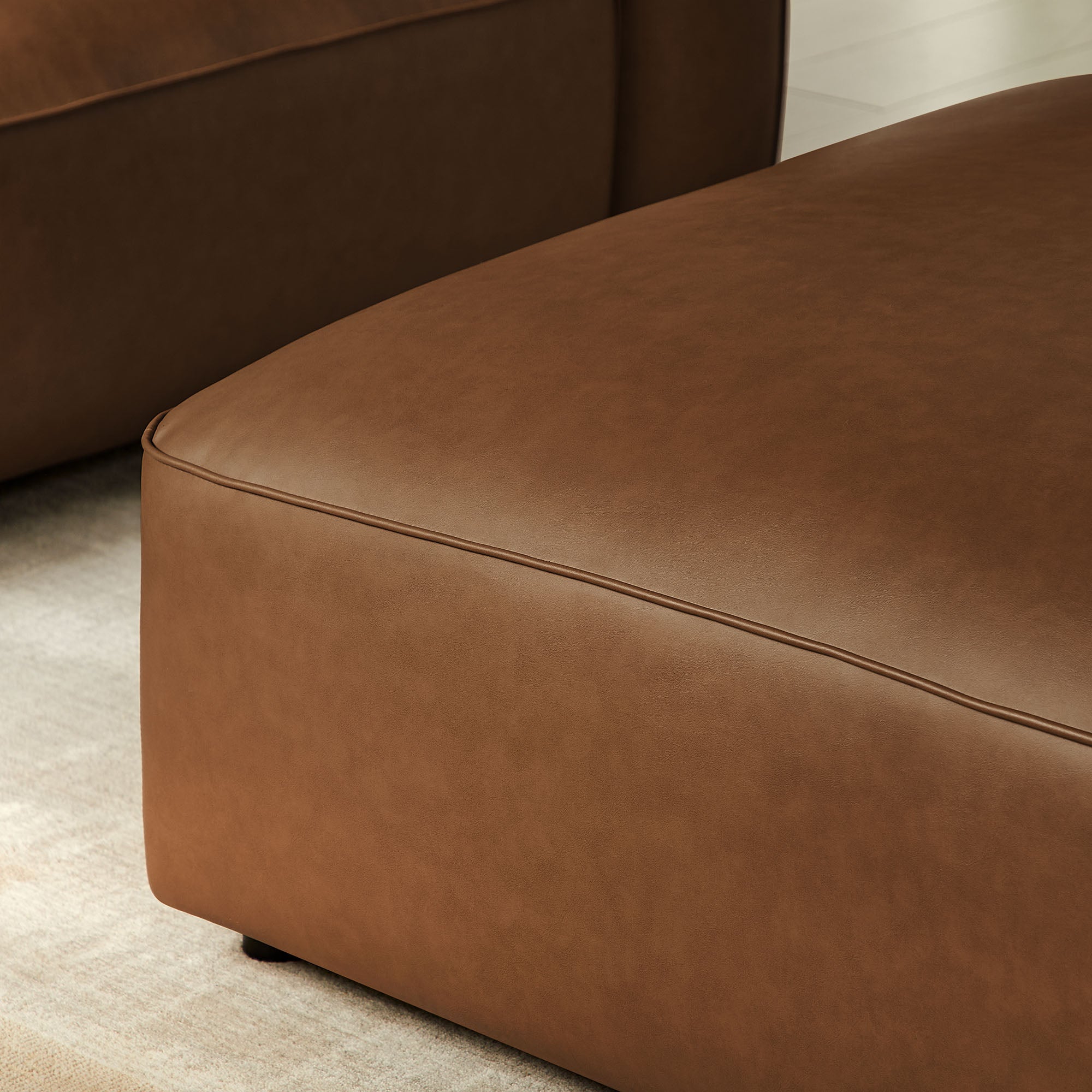 Auren Upholstered Vegan Leather Ottoman, Coffee