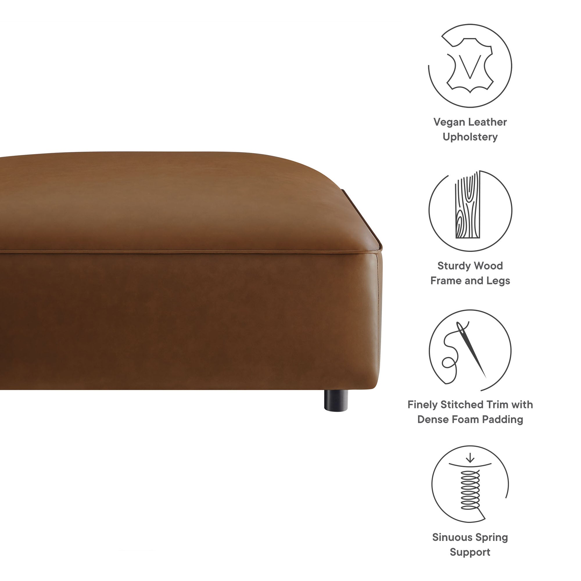Auren Upholstered Vegan Leather Ottoman, Coffee